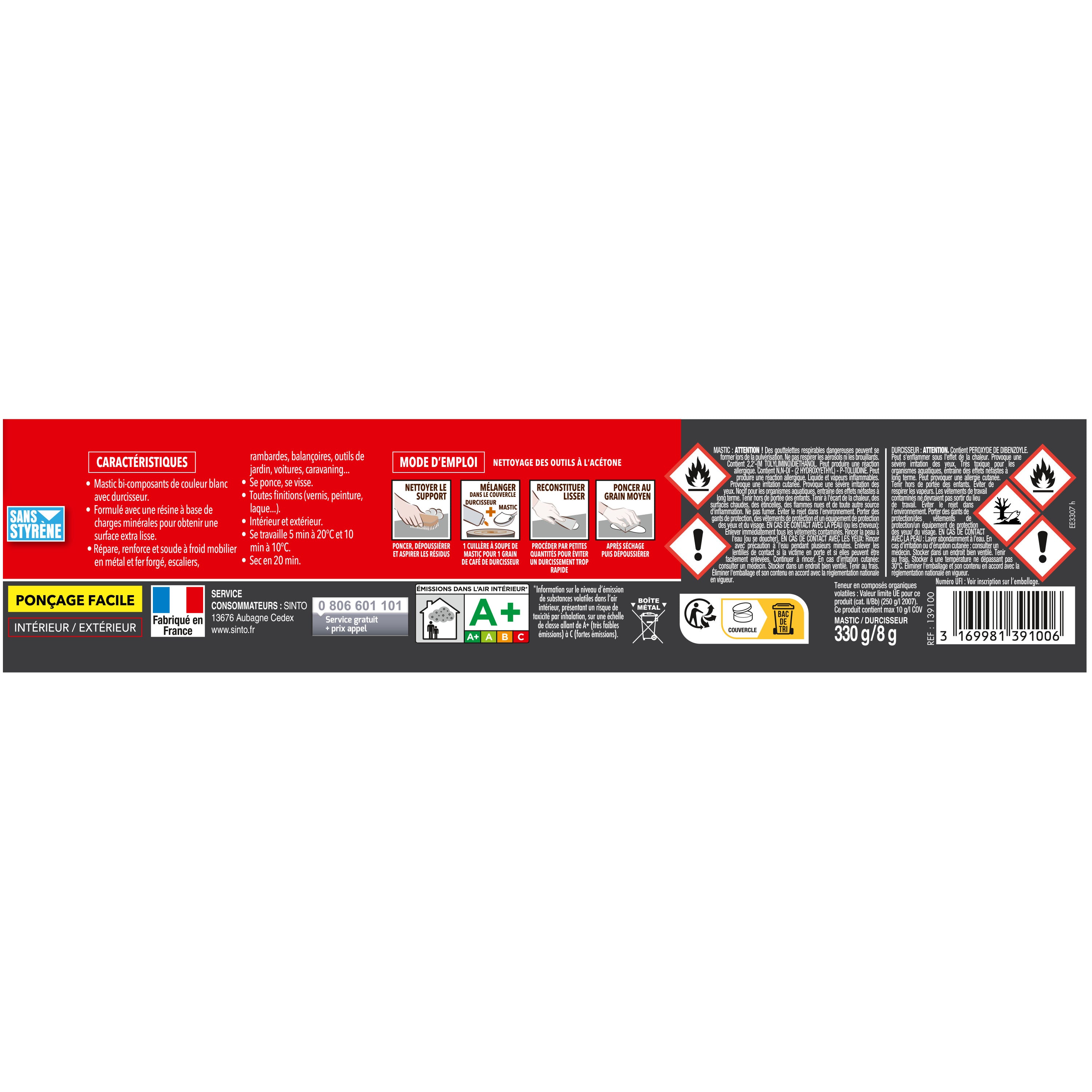 SINTO - Répare métal standard 120g Blanc