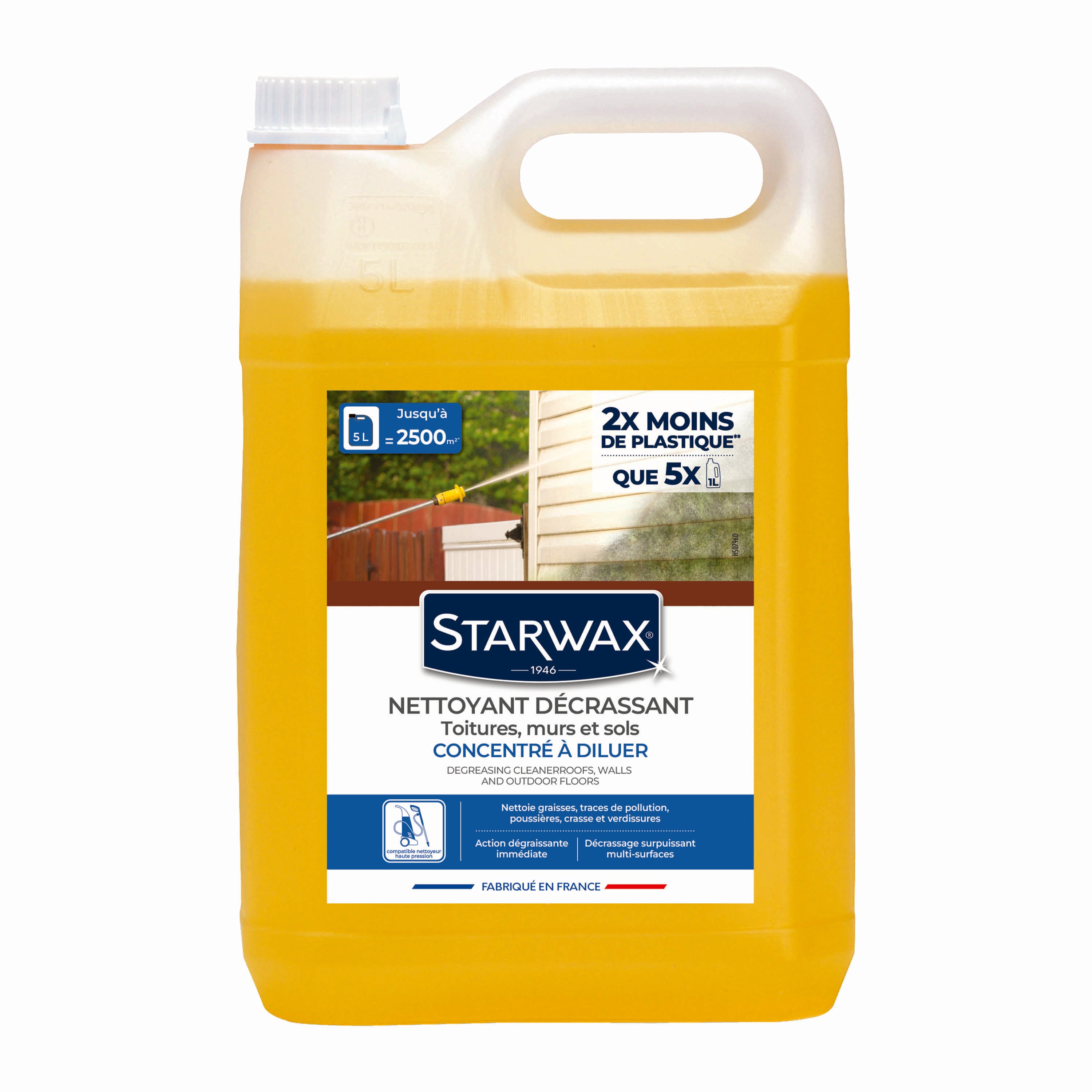 STARWAX - Nettoyant décrassant pour toitures, murs, et sols extérieurs 1L