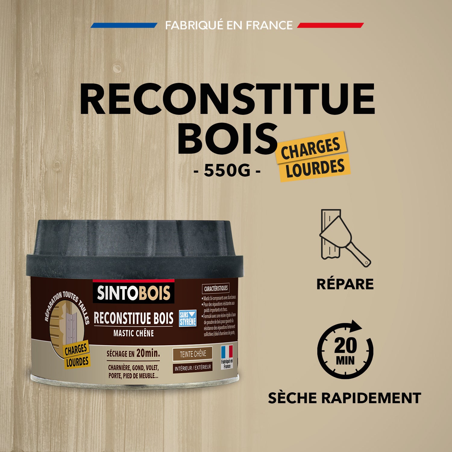 SINTO - Reconstitue bois charges lourdes 170ml Chêne