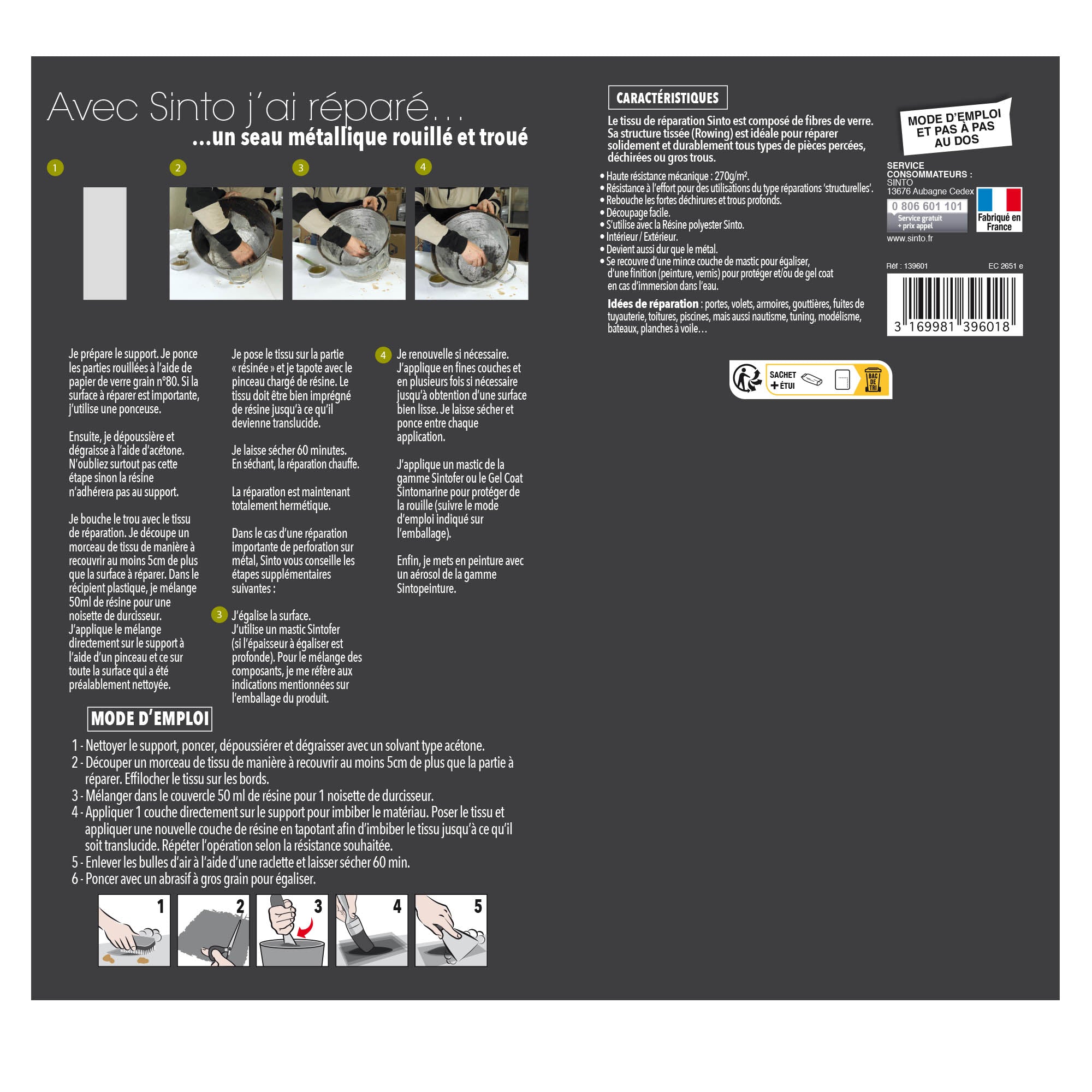 SINTO - Répare perforations (tissu fibre verre tissée 270g) 270g