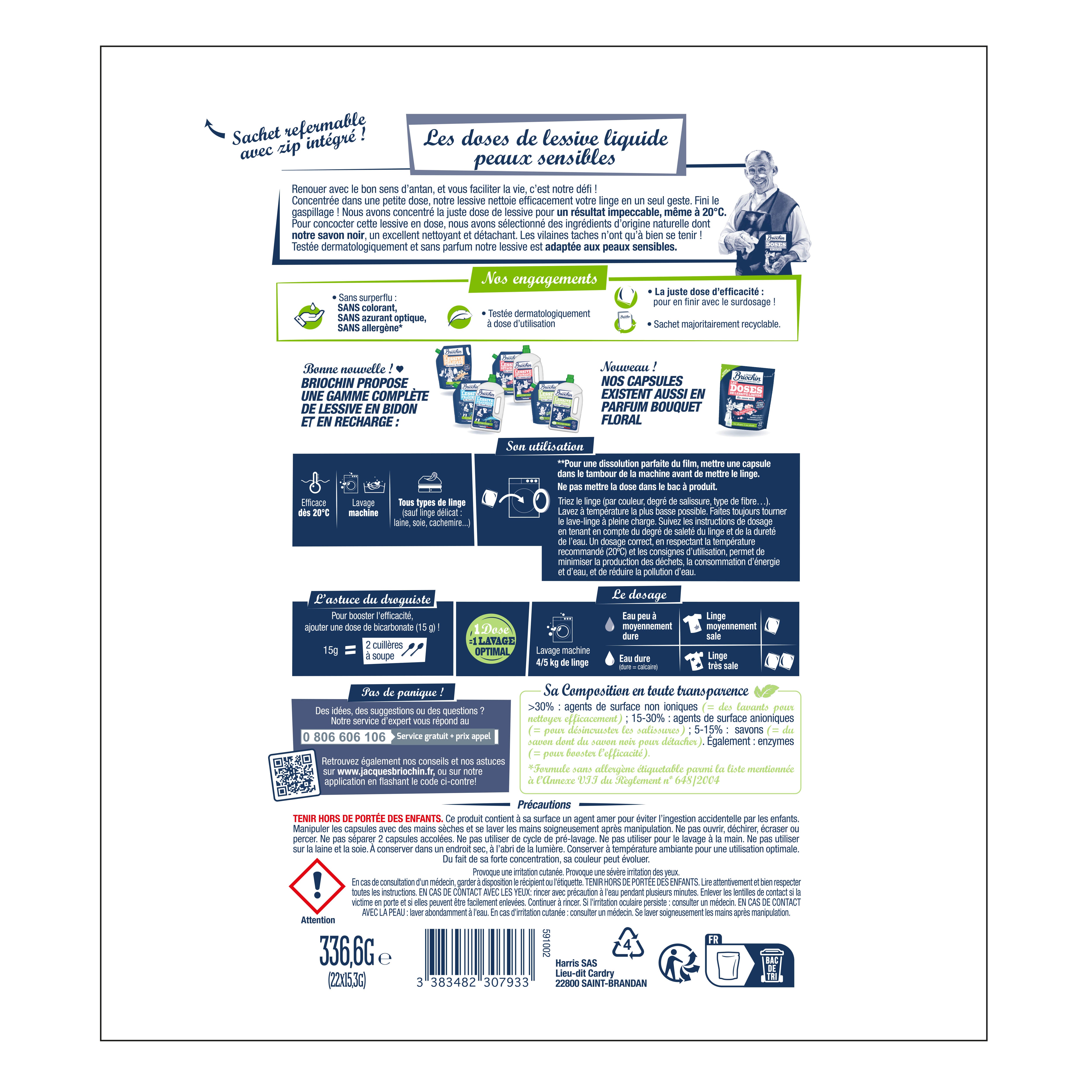 JACQUES BRIOCHIN - 22 Doses de Lessive liquide peaux sensibles sans parfum 22 doses