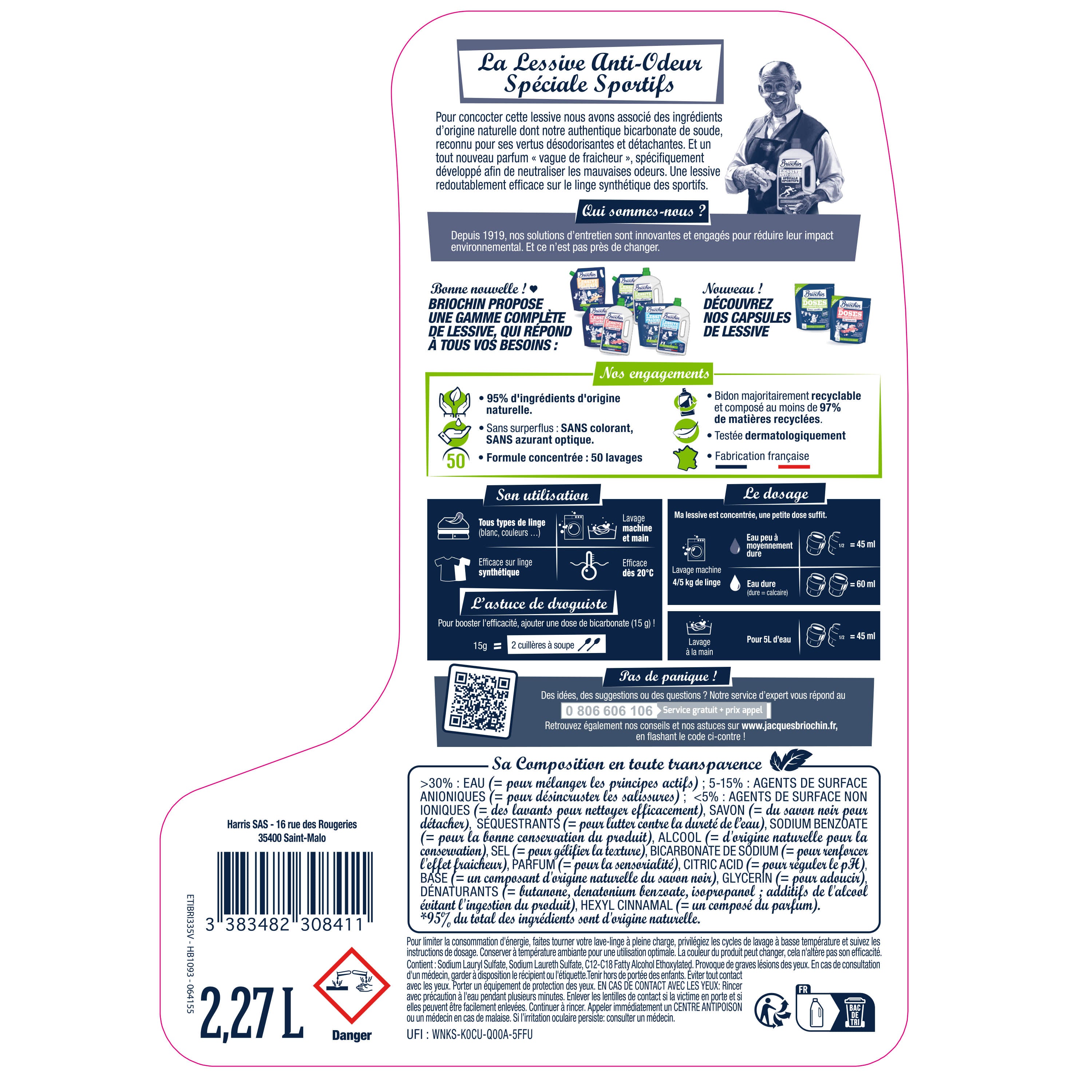 JACQUES BRIOCHIN - La lessive spéciale sportifs au bicarbonate 2,27l Vague de Fraîcheur