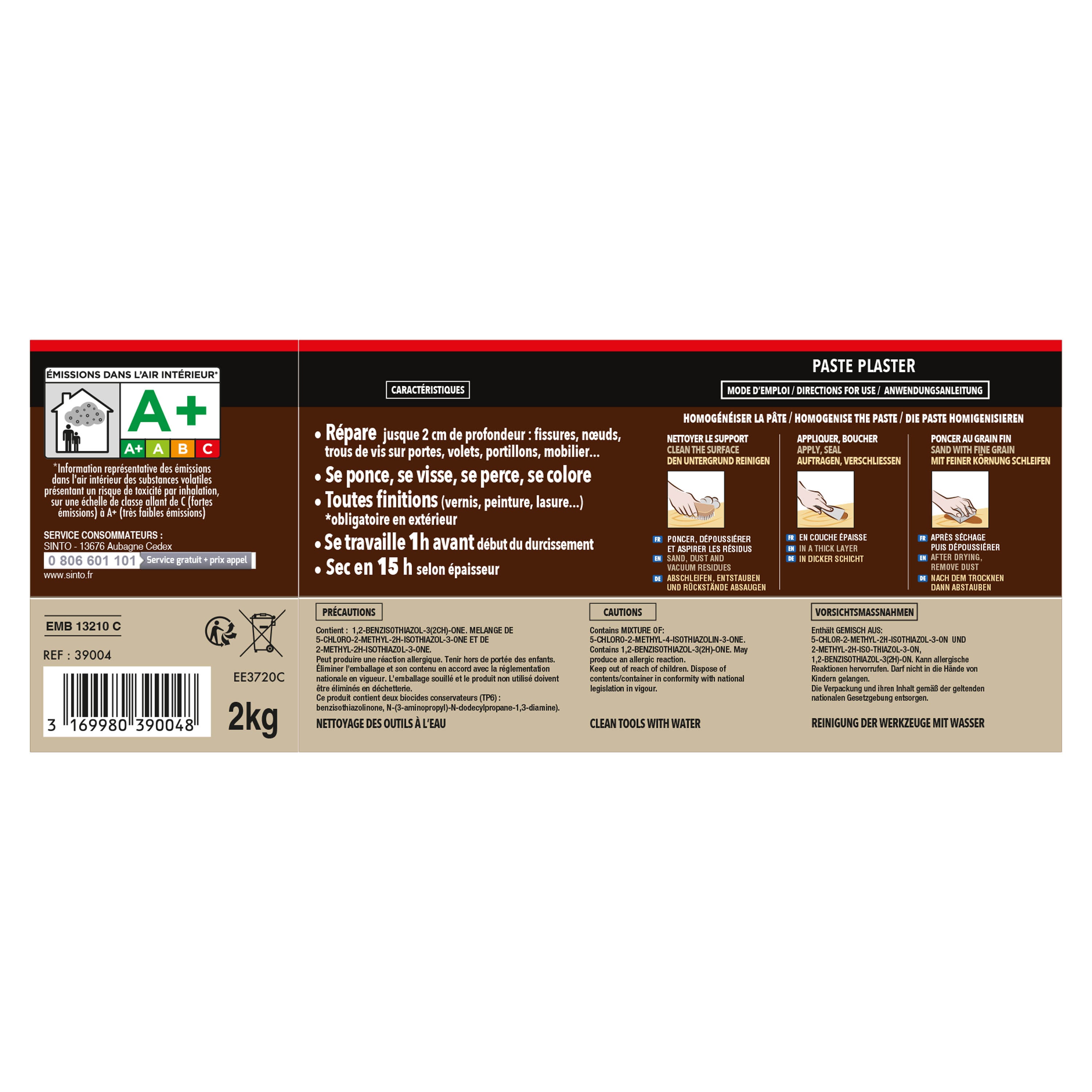 SINTO - Reboucher gros trous et fissures dans le bois clair 330g Bois clair