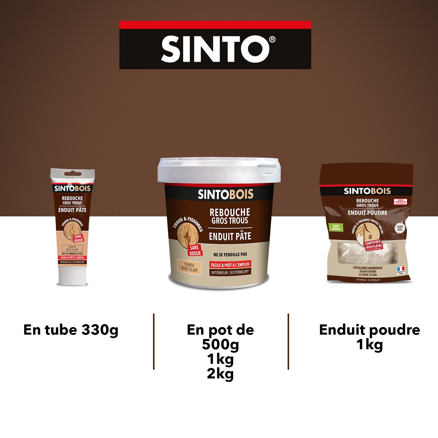 SINTO - Rebouche bois enduit poudre 1kg