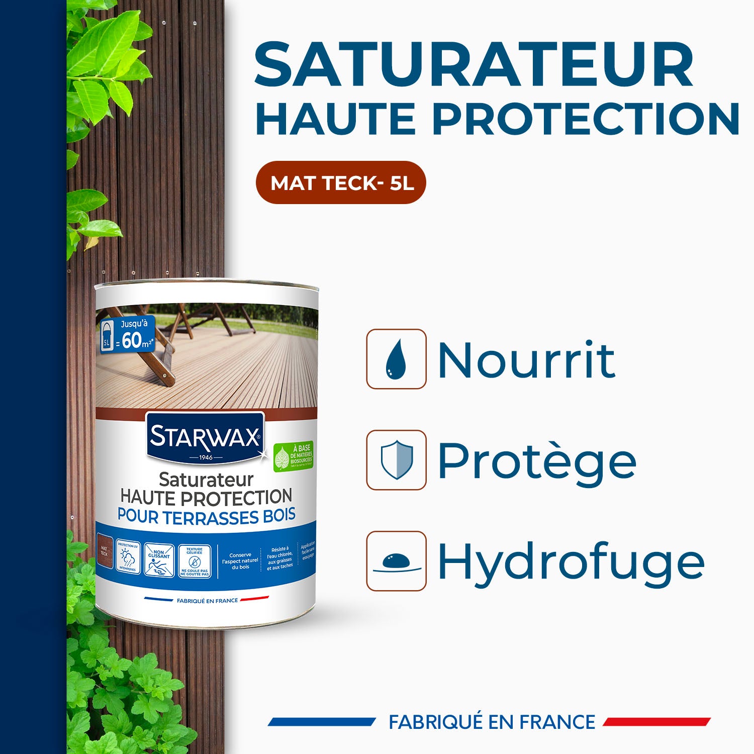 STARWAX - Saturateur Haute protection pour terrasses bois
 1L Teck