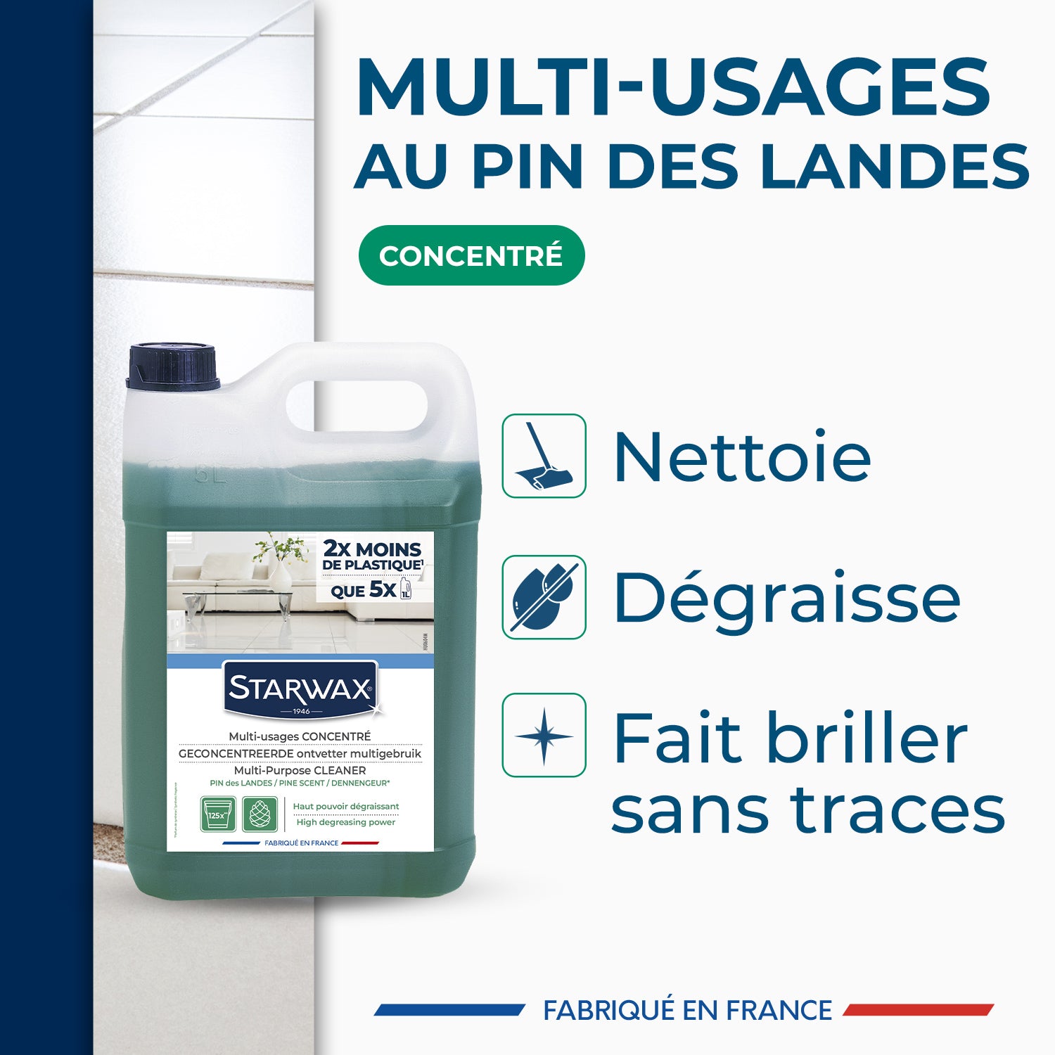 STARWAX - Nettoyant multi-usages concentré parfum pin des landes 1L Parfum pin des landes (parfum de synthèse)