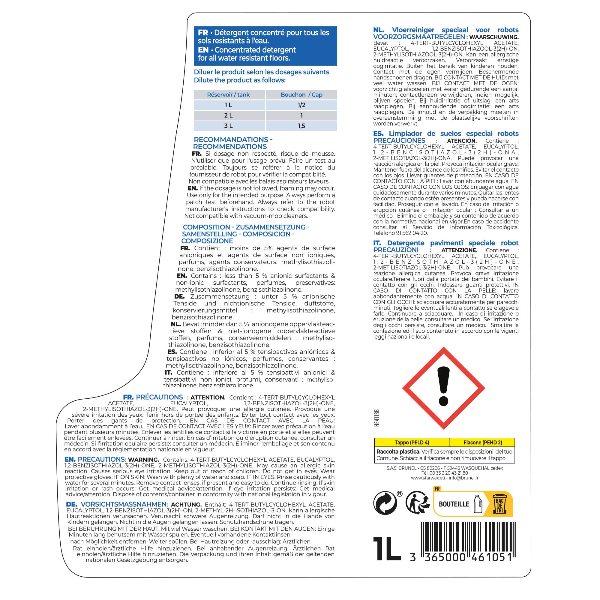STARWAX - Nettoyant sols SPECIAL ROBOTS 1L Parfum brise marine (parfum de synthèse)