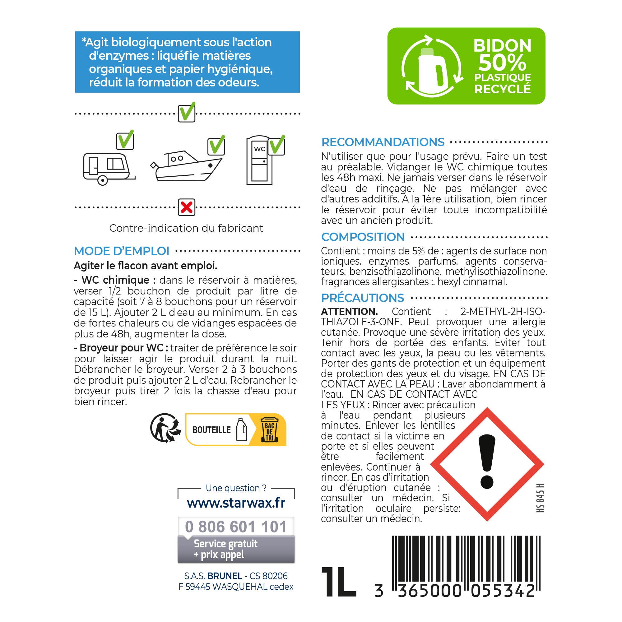 STARWAX - Liquéfiant désodorisant pour WC chimiques
 1L