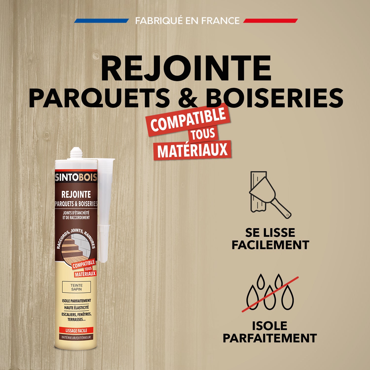 SINTO - Rejointe parquets et boiseries - Etanchéité et raccordement 310ml Chêne clair