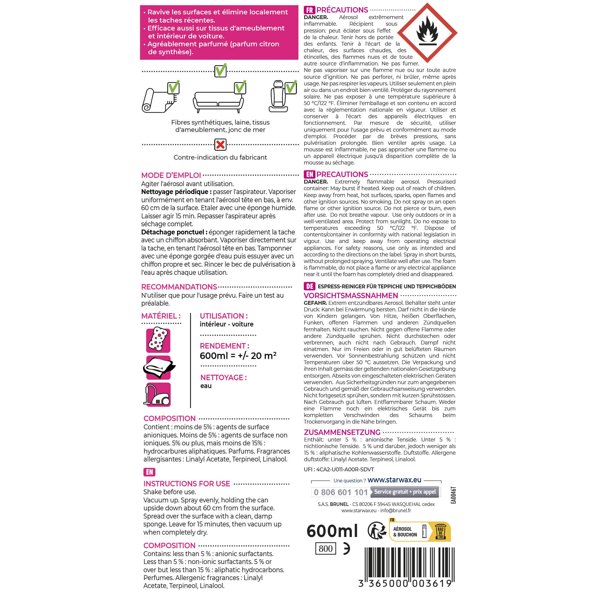 STARWAX - Nettoyant express pour tapis et moquettes
 600ml