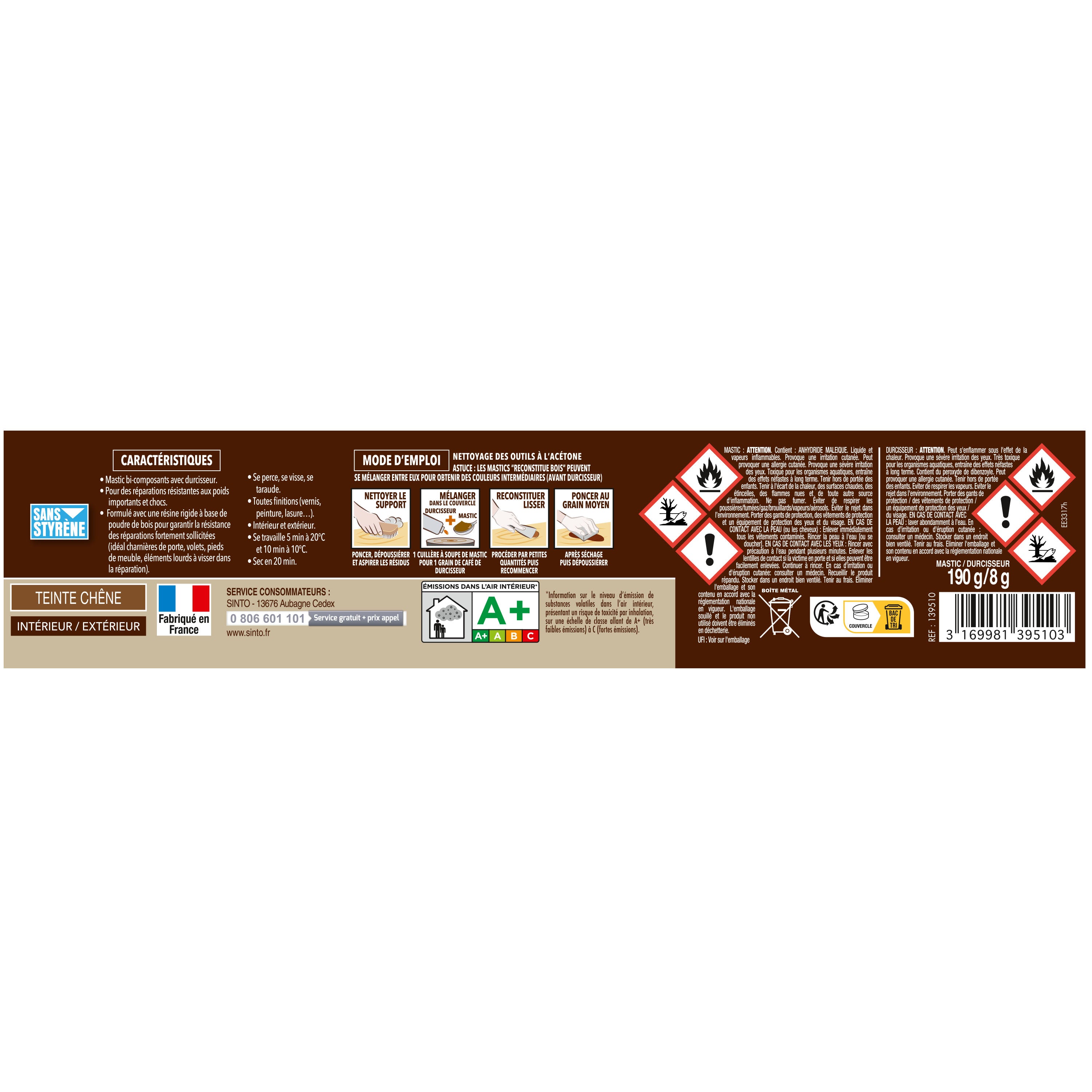 SINTO - Reconstitue bois charges lourdes 170ml Chêne