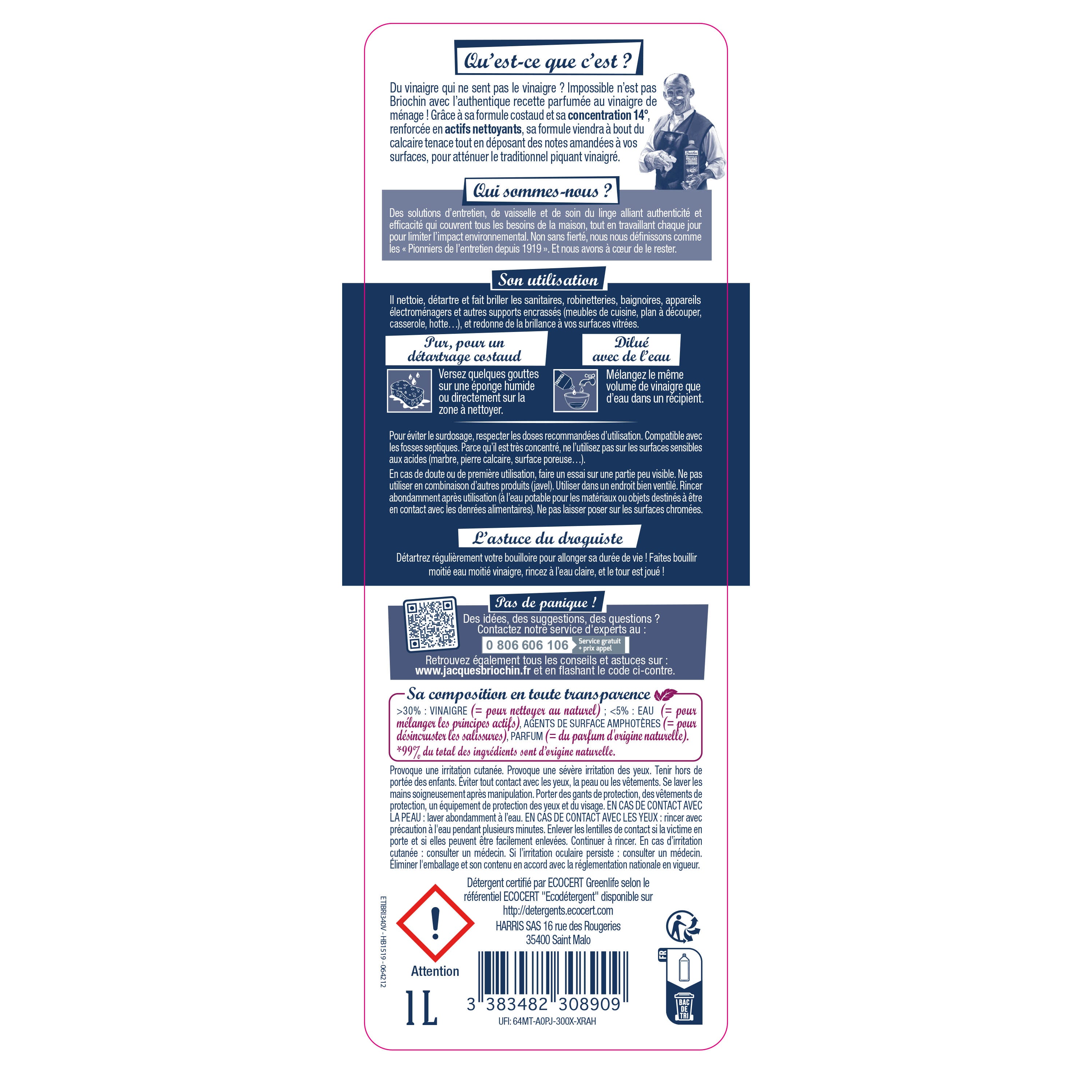 JACQUES BRIOCHIN - Vinaigre parfumé  parfum fleur d'amandier 1L Parfum fleur d'amandier