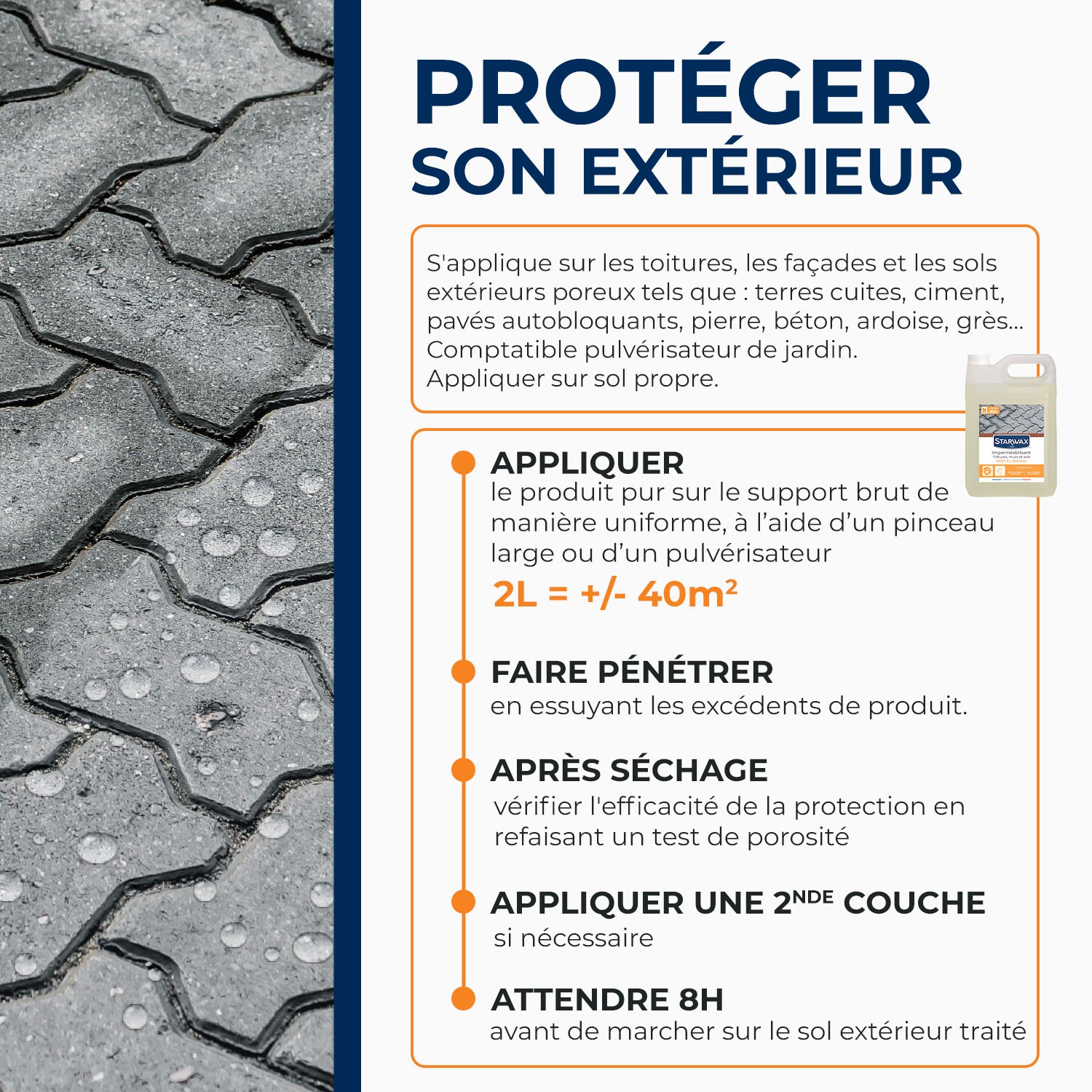 STARWAX - Imperméabilisant eau et graisses pour toitures, murs et sols extérieurs 1L
