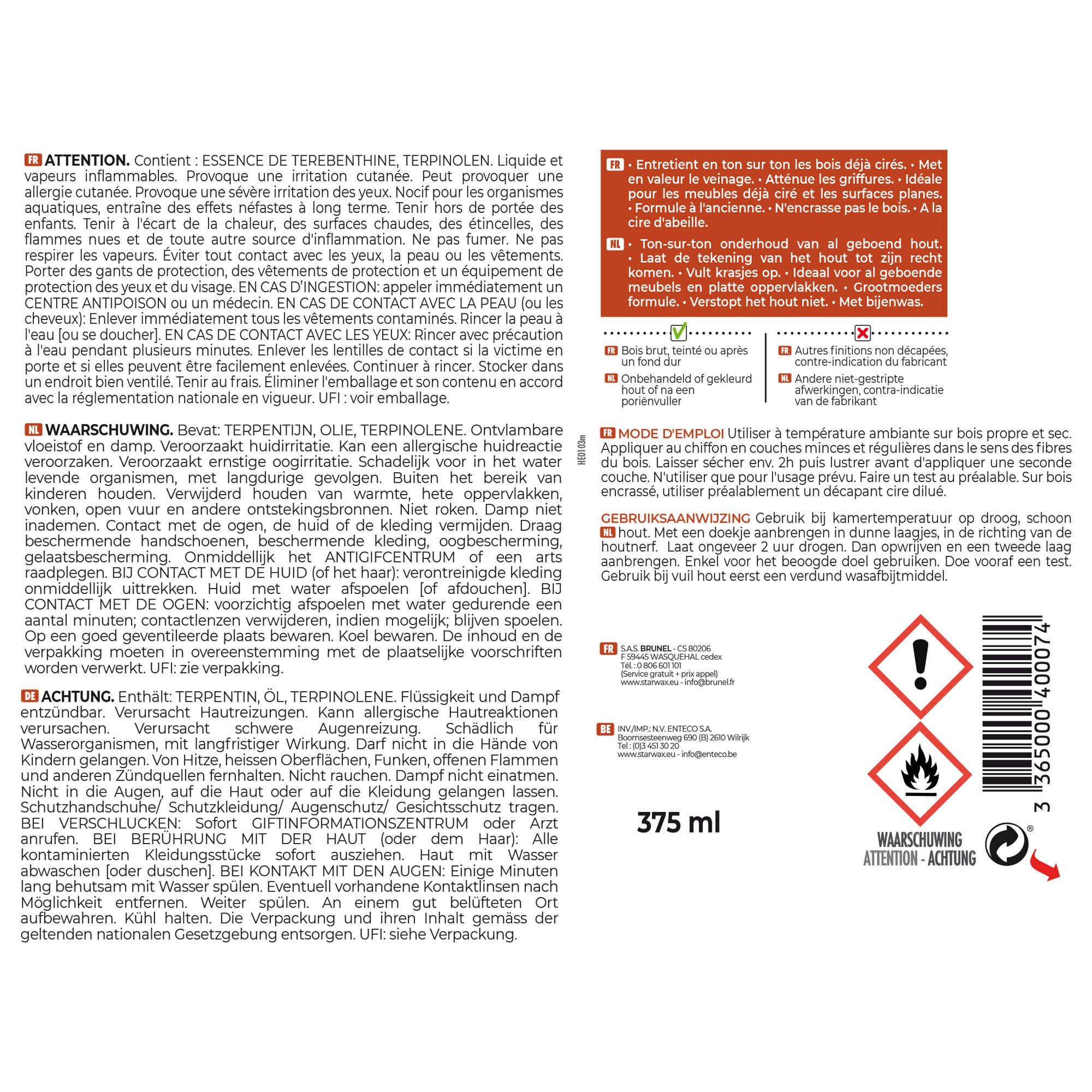 STARWAX - Cire antiquaire pâte pour bois cirés 375ml Incolore