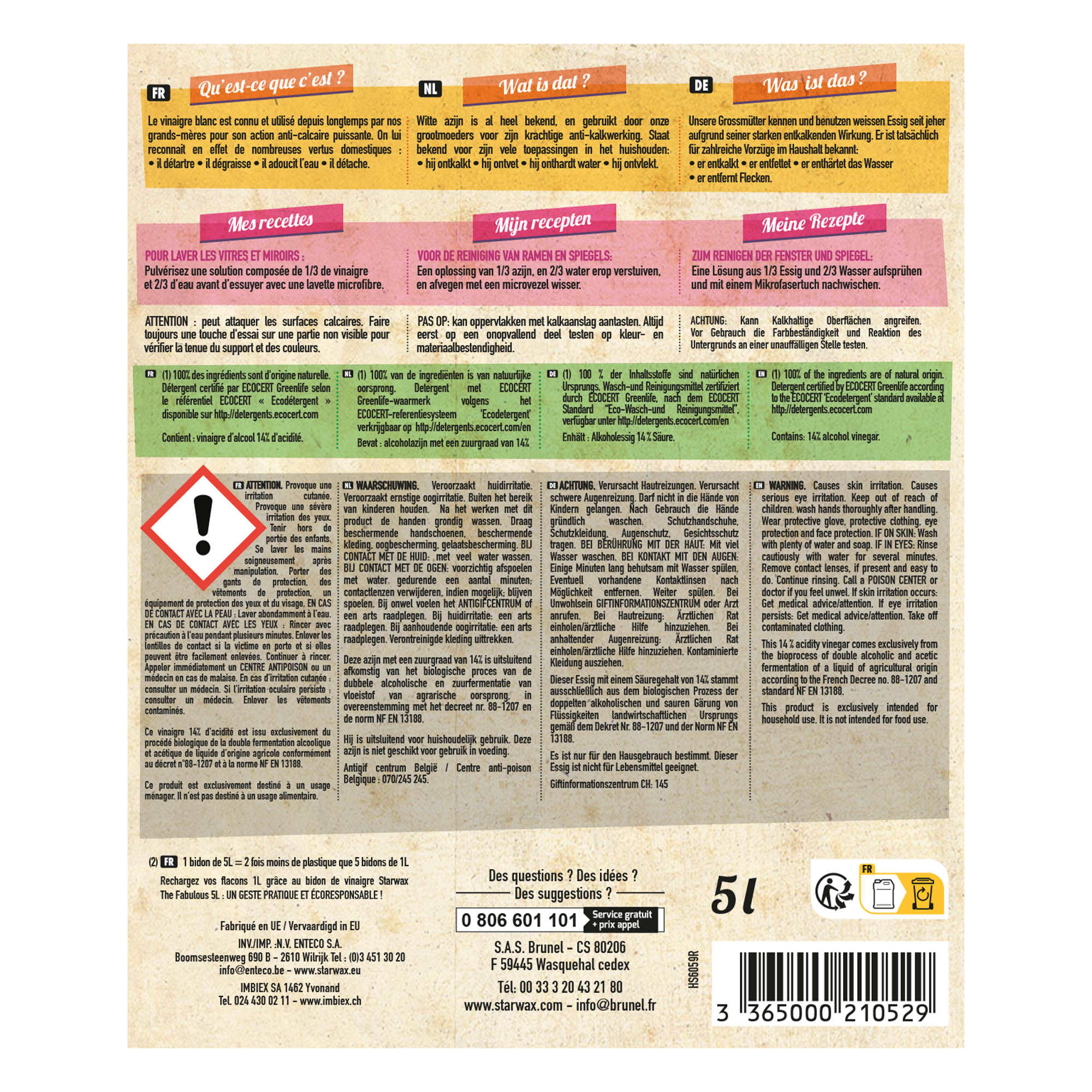 STARWAX FABULOUS - Vinaigre blanc 14° 1L