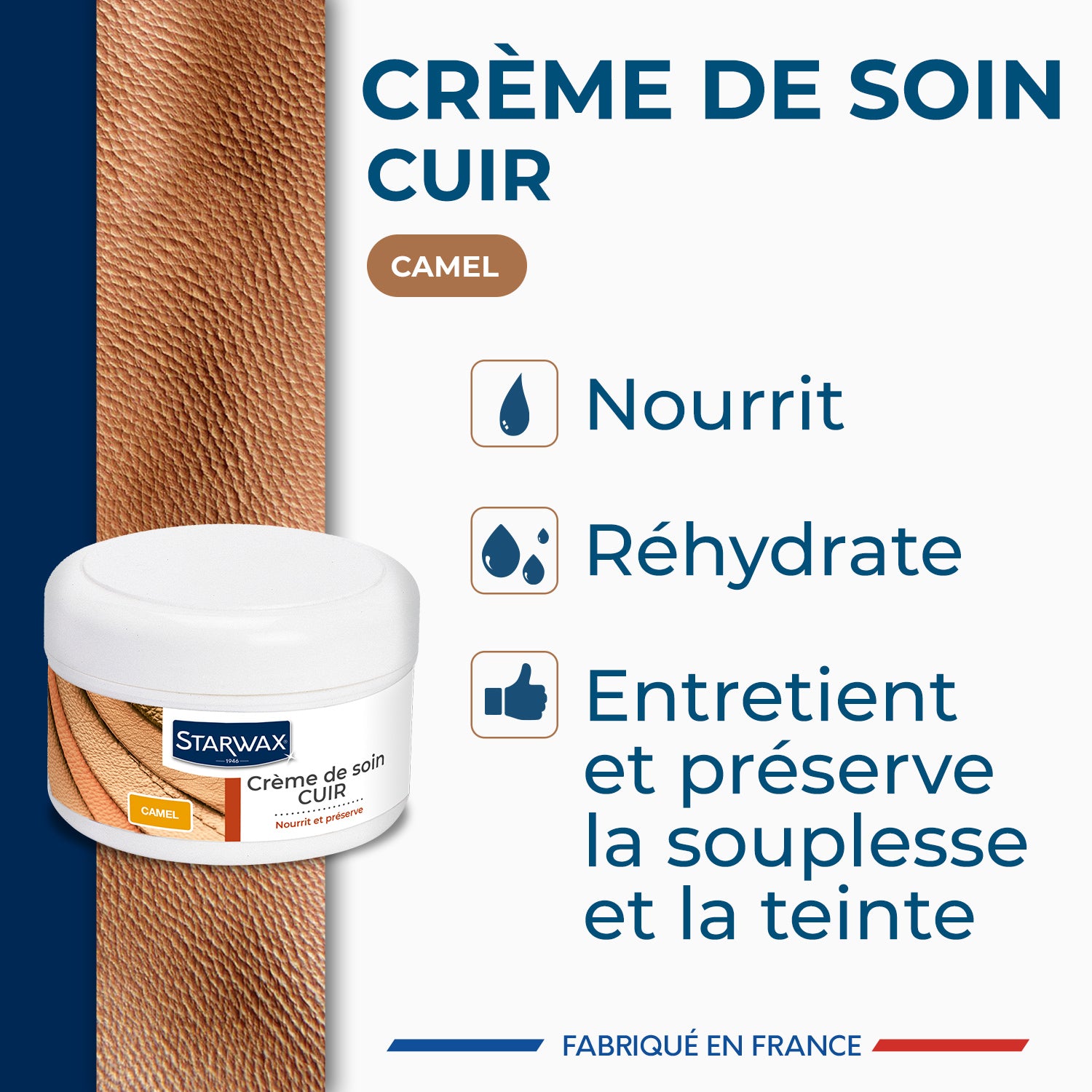 STARWAX - Crème de soin pour cuirs colorés 150ml Camel