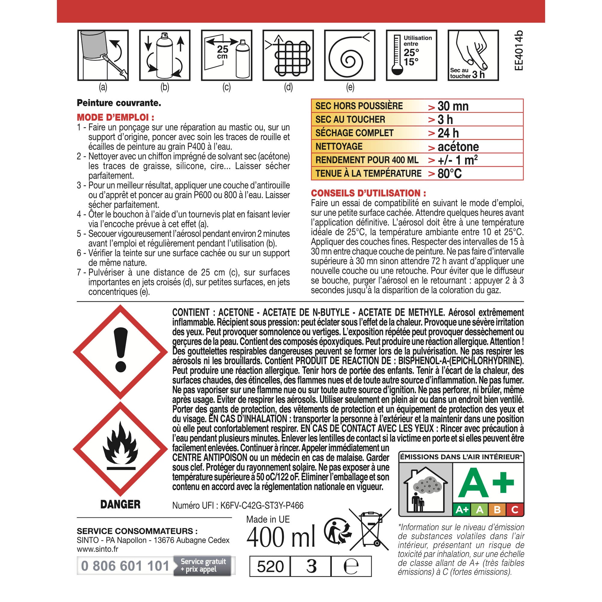 SINTO - Peinture spécial radiateur blanc 400ml Blanc satiné RAL 9010