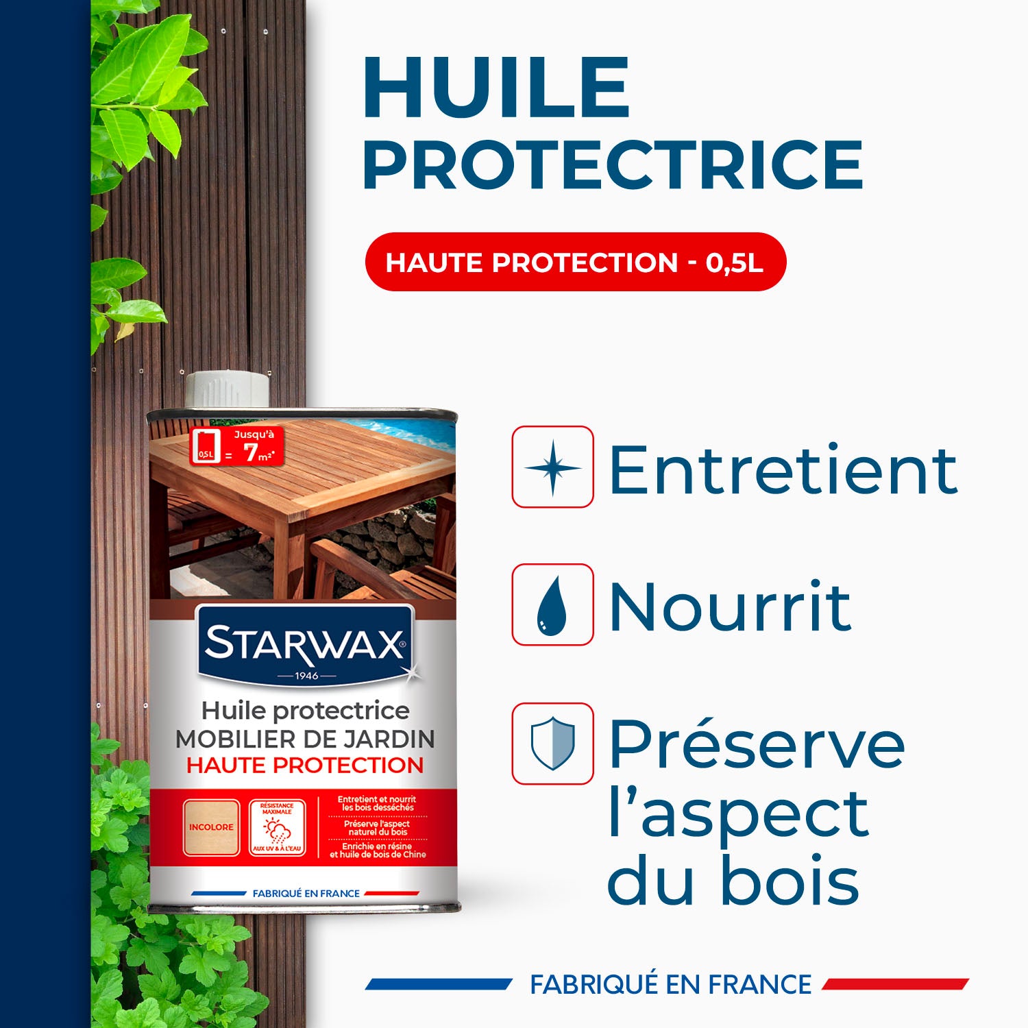 STARWAX - Huile protectrice formule enrichie pour mobilier de jardin en bois 500ml