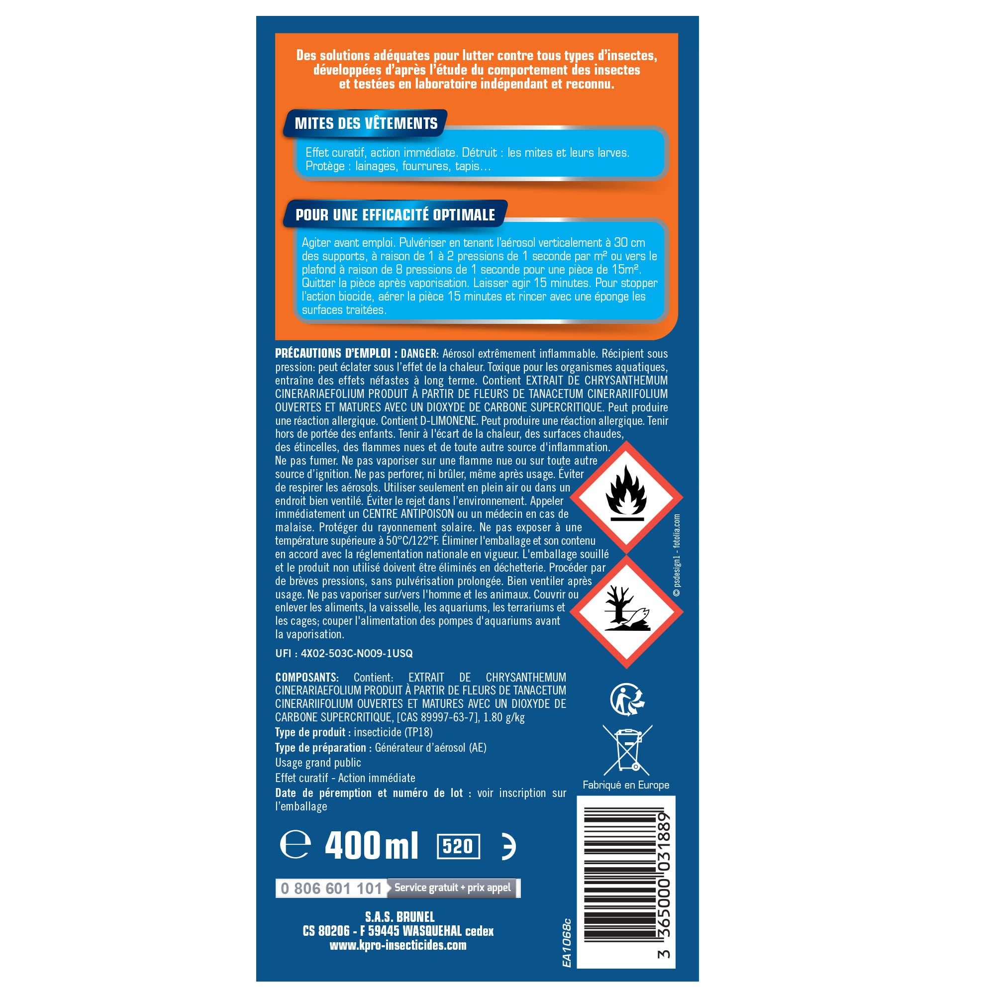 K.PRO - Aérosol mites des vêtements 400ml