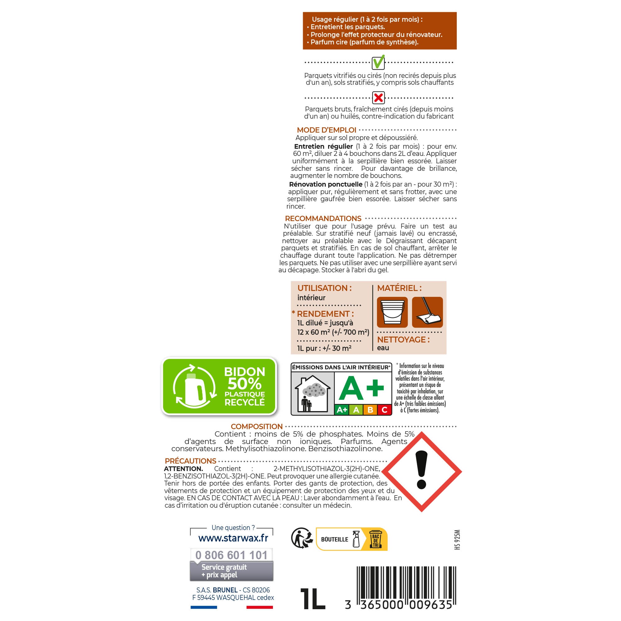 STARWAX - Entretien brillant pour parquets et sols stratifiés
 1L