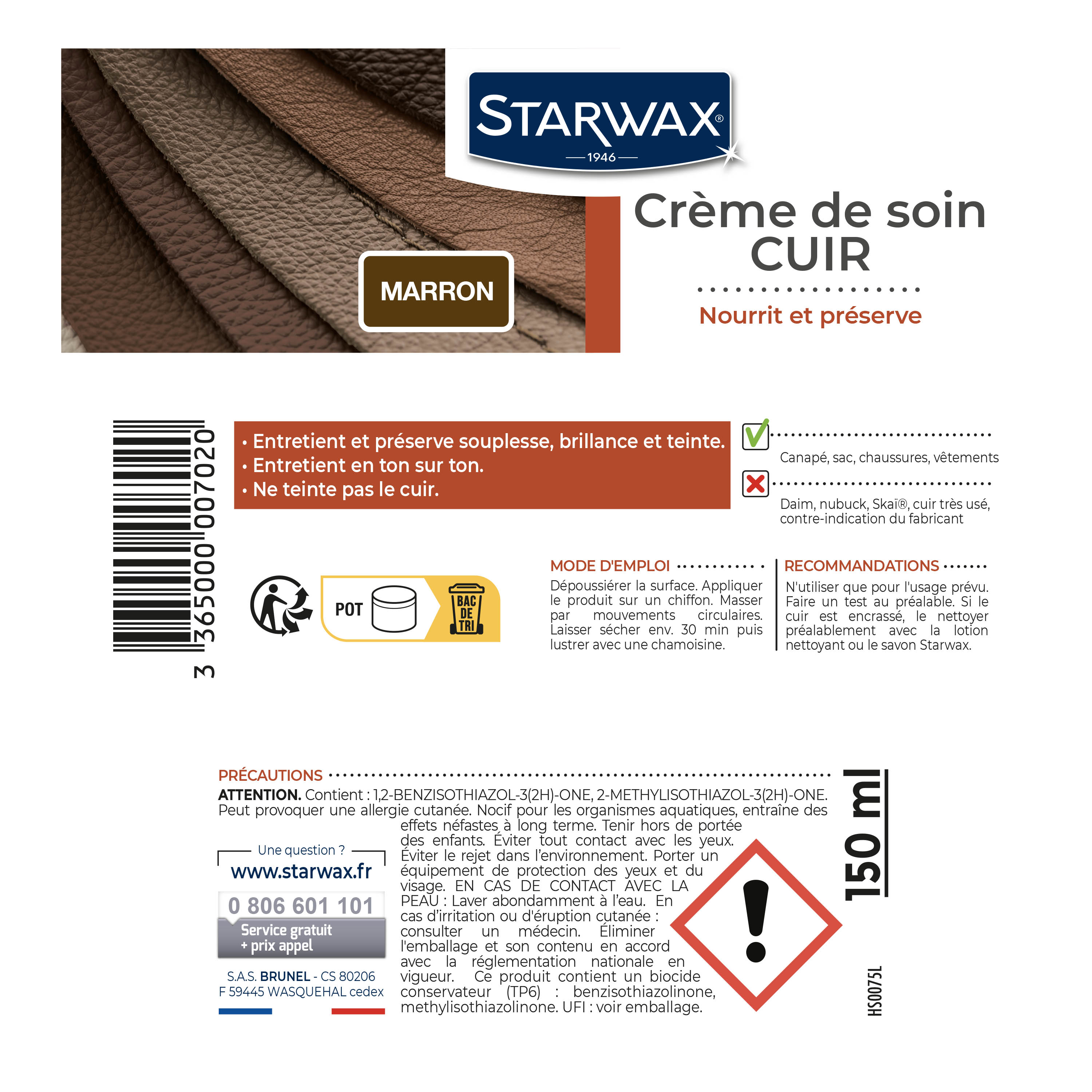 STARWAX - Crème de soin pour cuirs colorés 150ml Camel