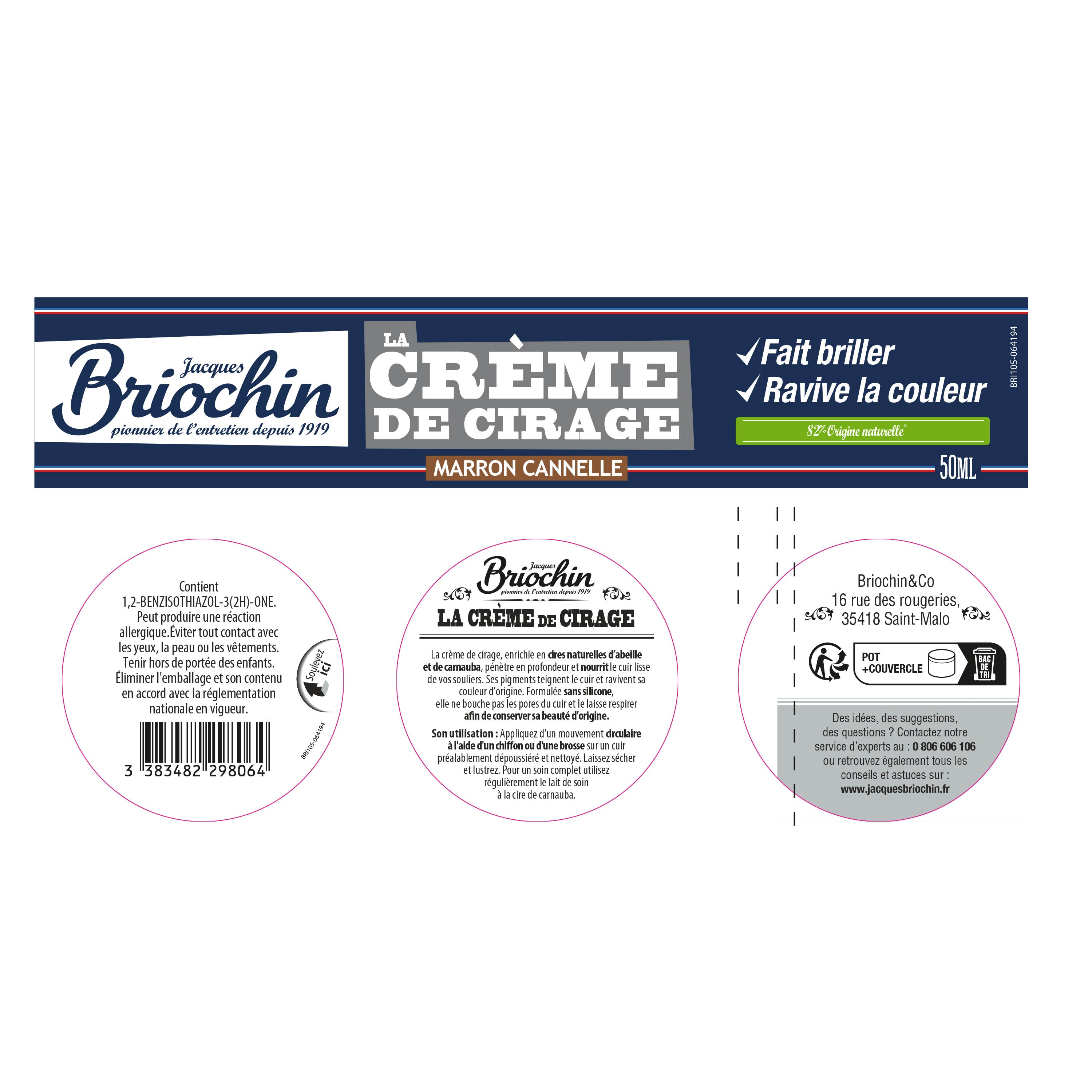 JACQUES BRIOCHIN - Crème de cirage marron cannelle 50ml Couleur marron cannelle