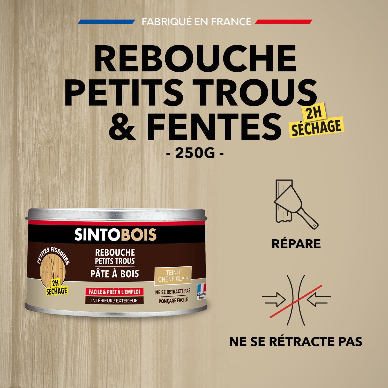 SINTO - Pâte à bois tradition 550ml Chêne clair