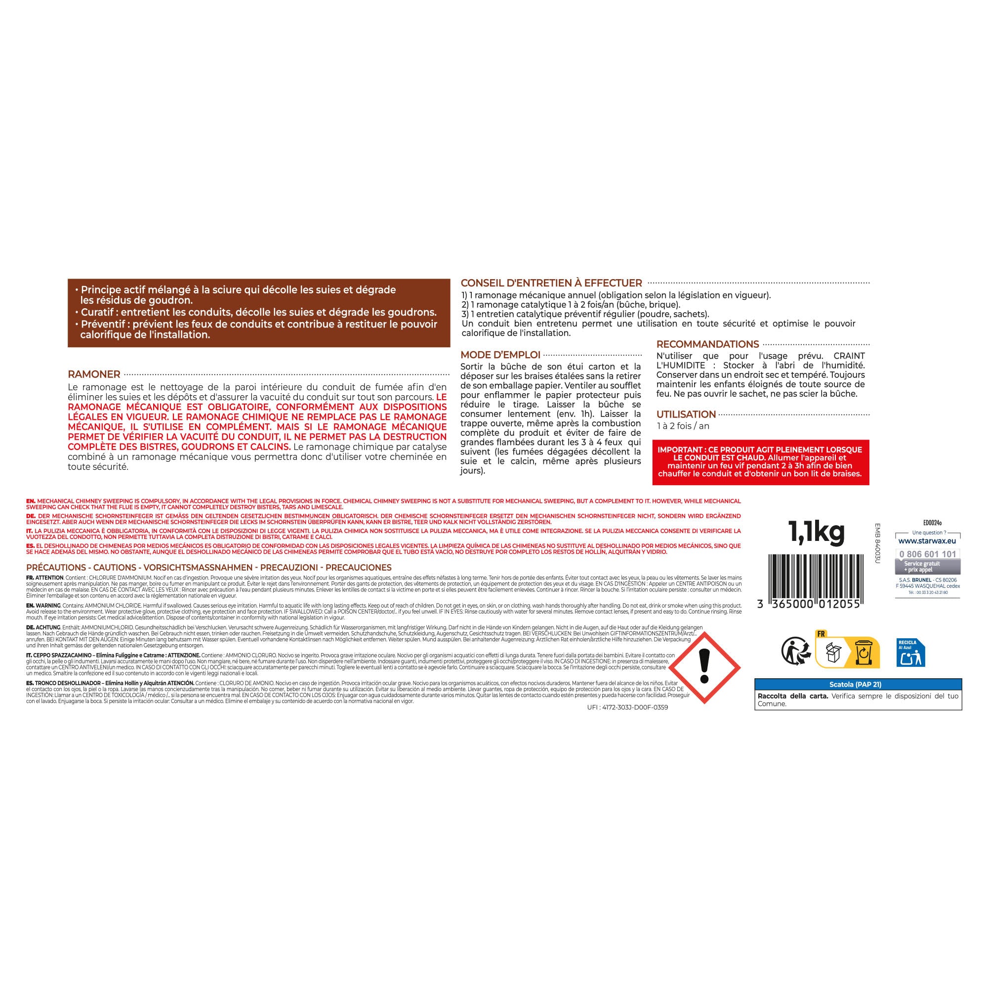 STARWAX - Buche de ramonage pour poêle et cheminée PEFC X1