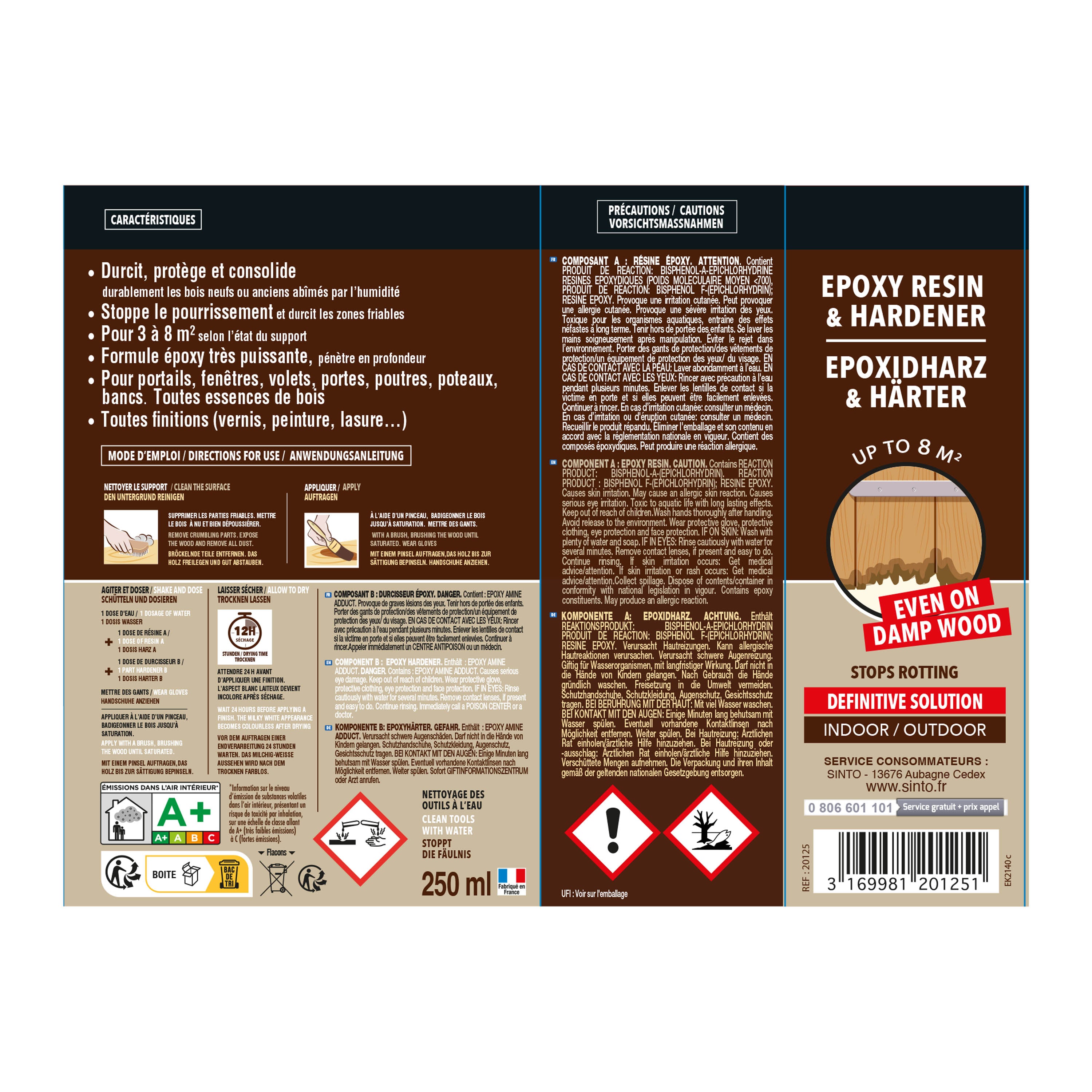 SINTO - Durcit les bois abimés par l'humidité 250g