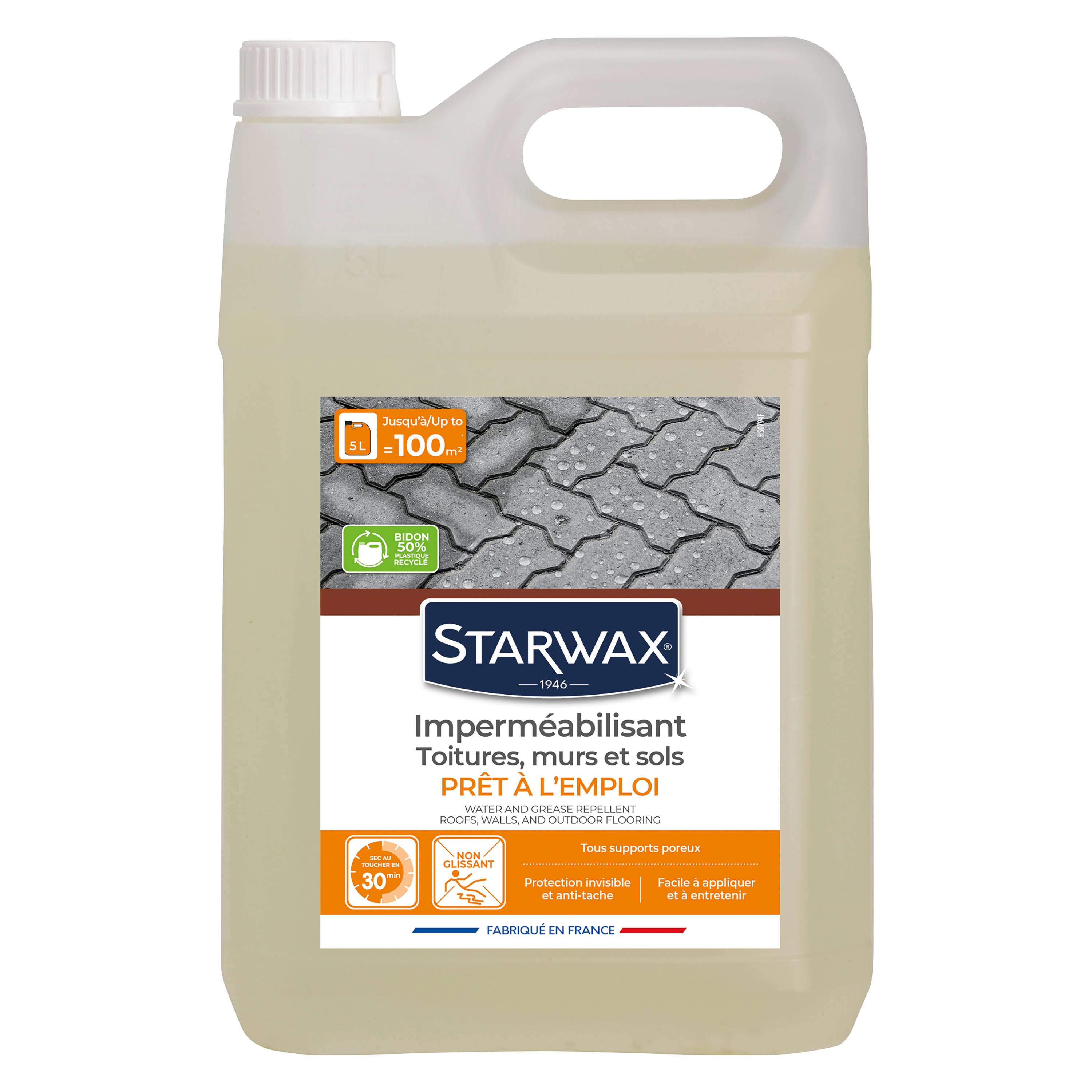 STARWAX - Imperméabilisant eau et graisses pour toitures, murs et sols extérieurs 1L