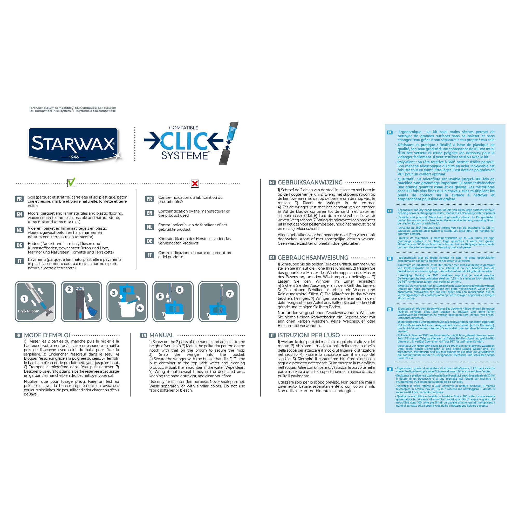 STARWAX - Kit balai mains sèche Clic système X1