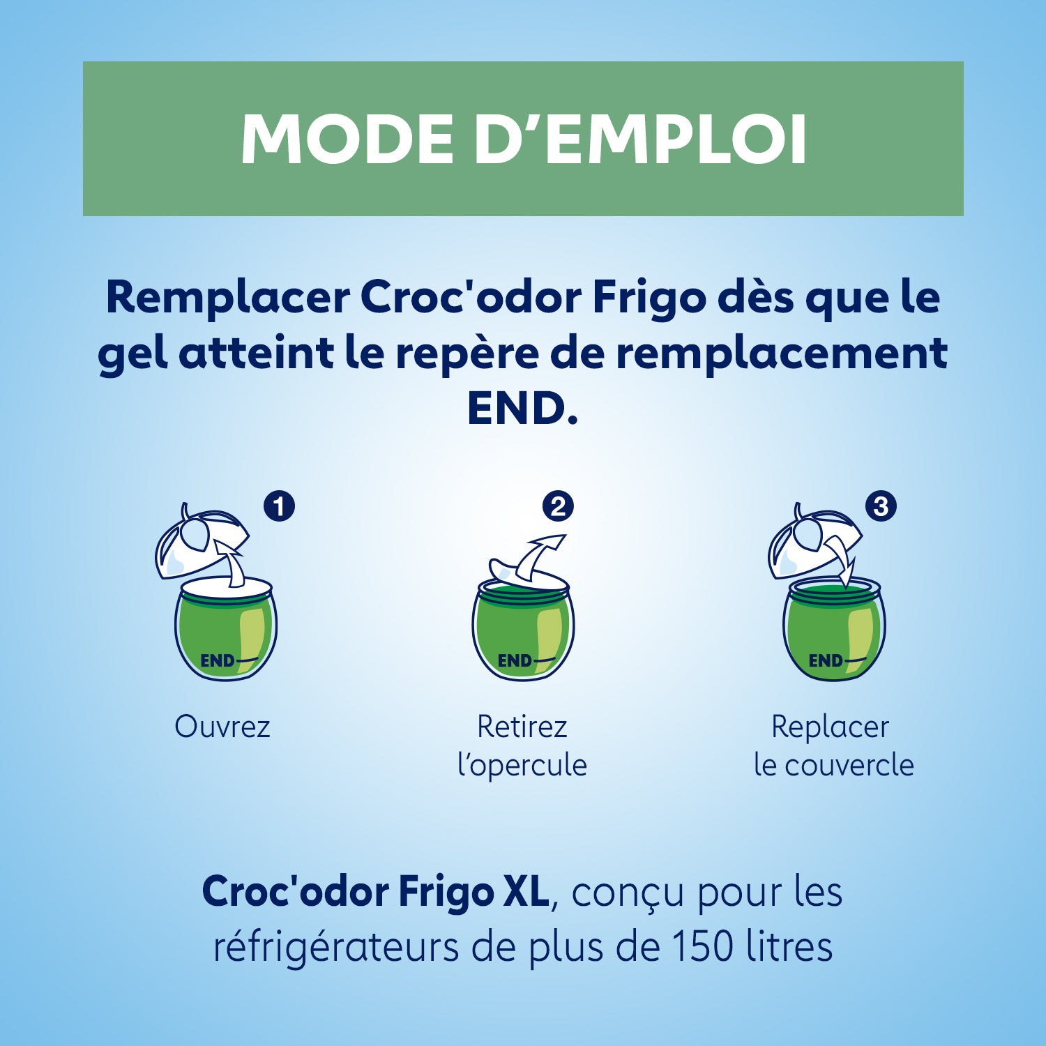 CROC ODOR - Absorbeur d'odeurs Frigo XL 140g Sans parfum