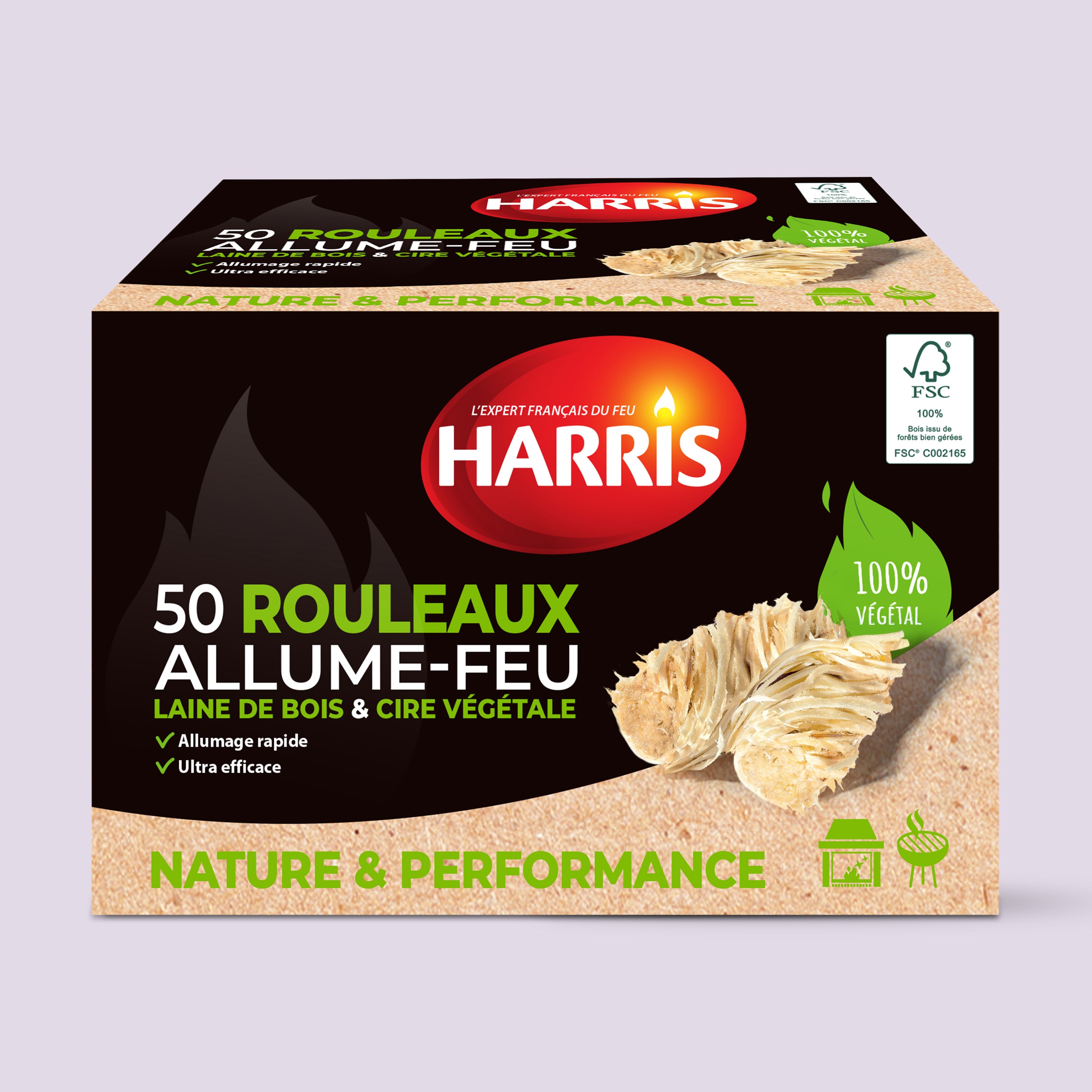HARRIS - 50 rouleaux allume-feu 100% naturels FSC® x50