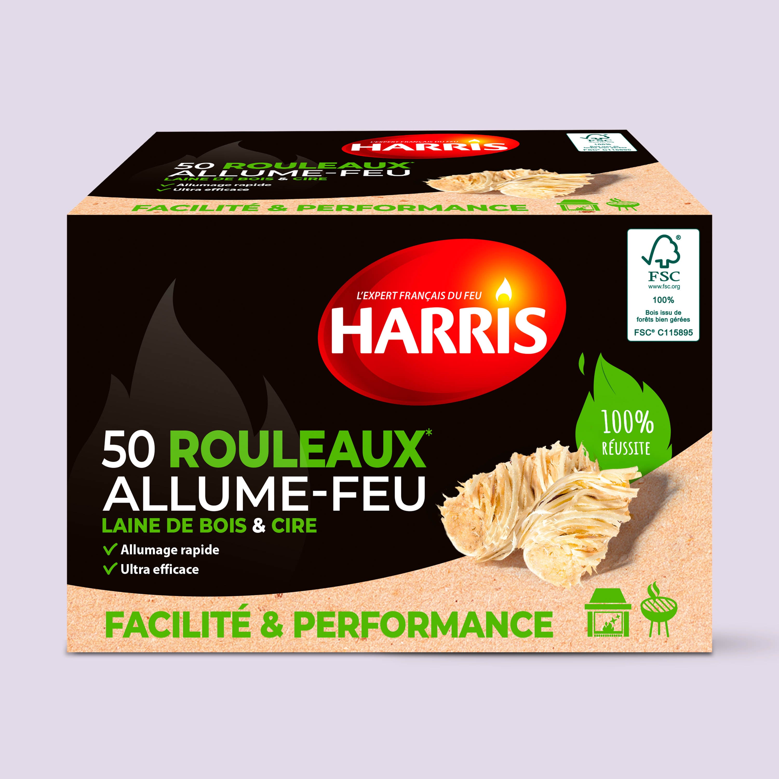 HARRIS - 50 rouleaux allume-feu 100% naturels FSC® x50
