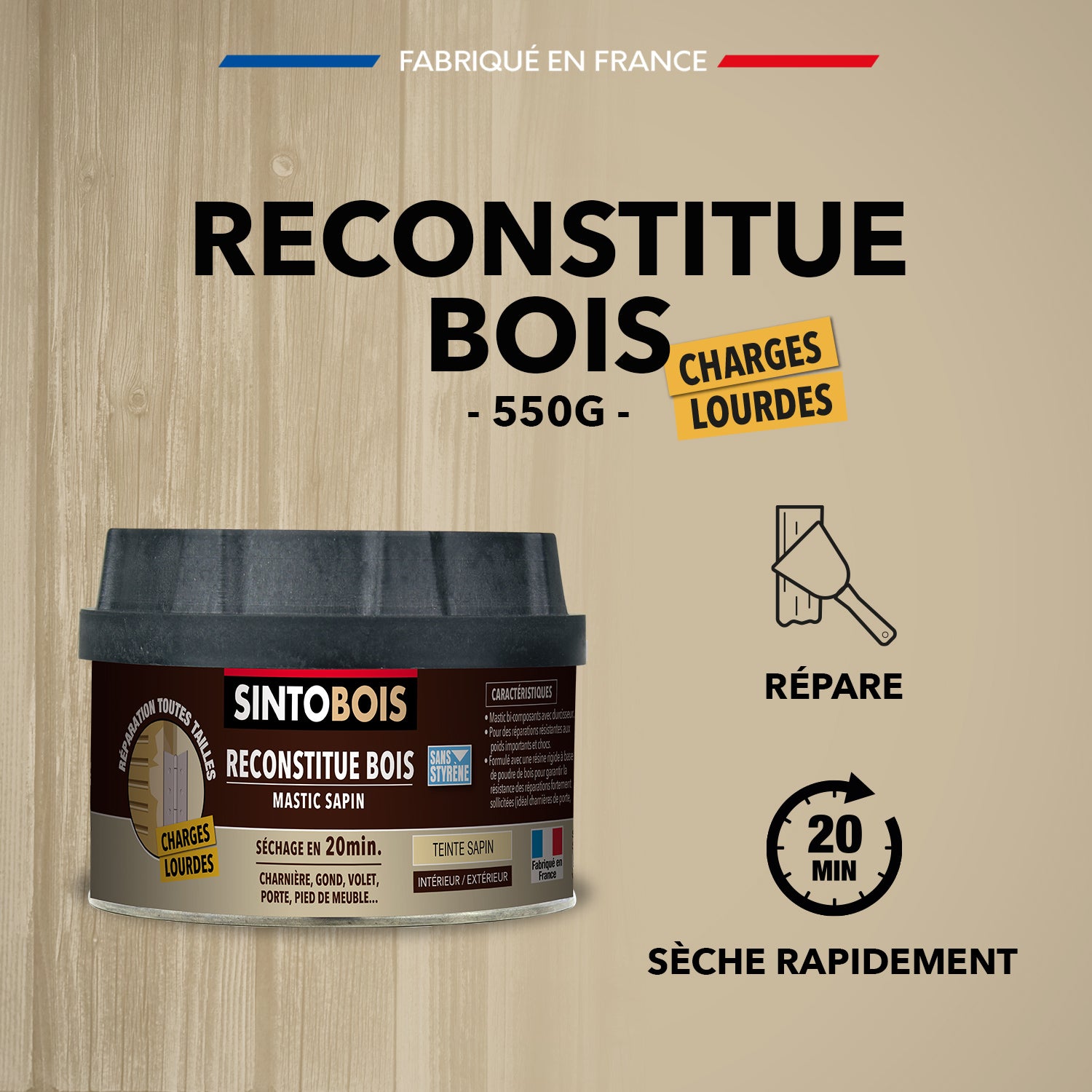 SINTO - Reconstitue bois charges lourdes 170ml Chêne