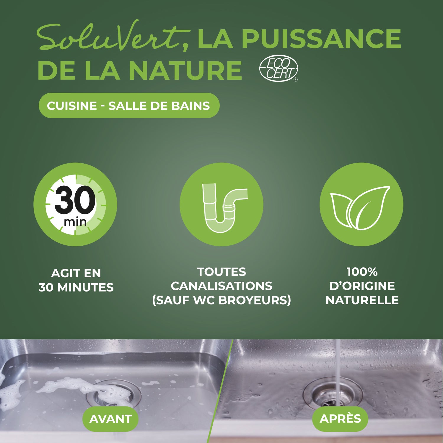 STARWAX SOLUVERT - Déboucheur suractif cuisine - salle de bains 900ml