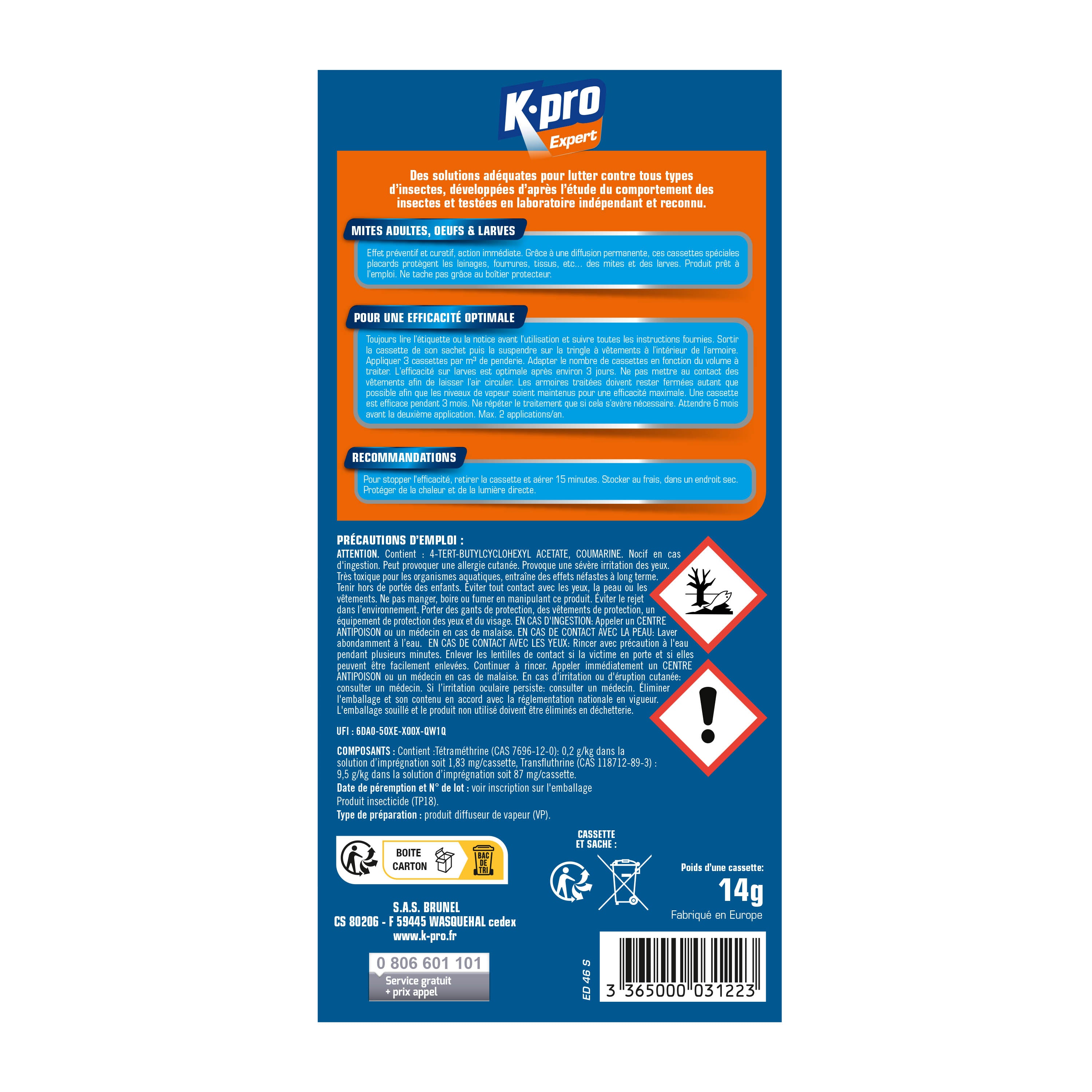 K.PRO - Cassettes contre les mites et larves X2