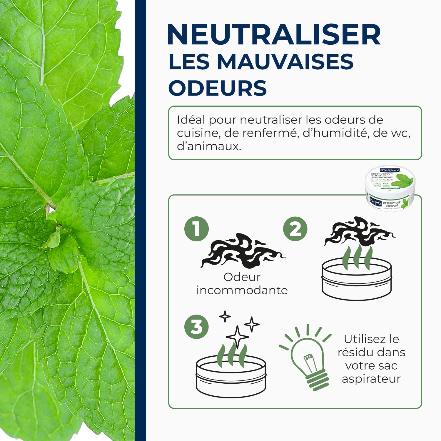 STARWAX - Destructeur d'odeurs Menthe 300g Parfum Menthe