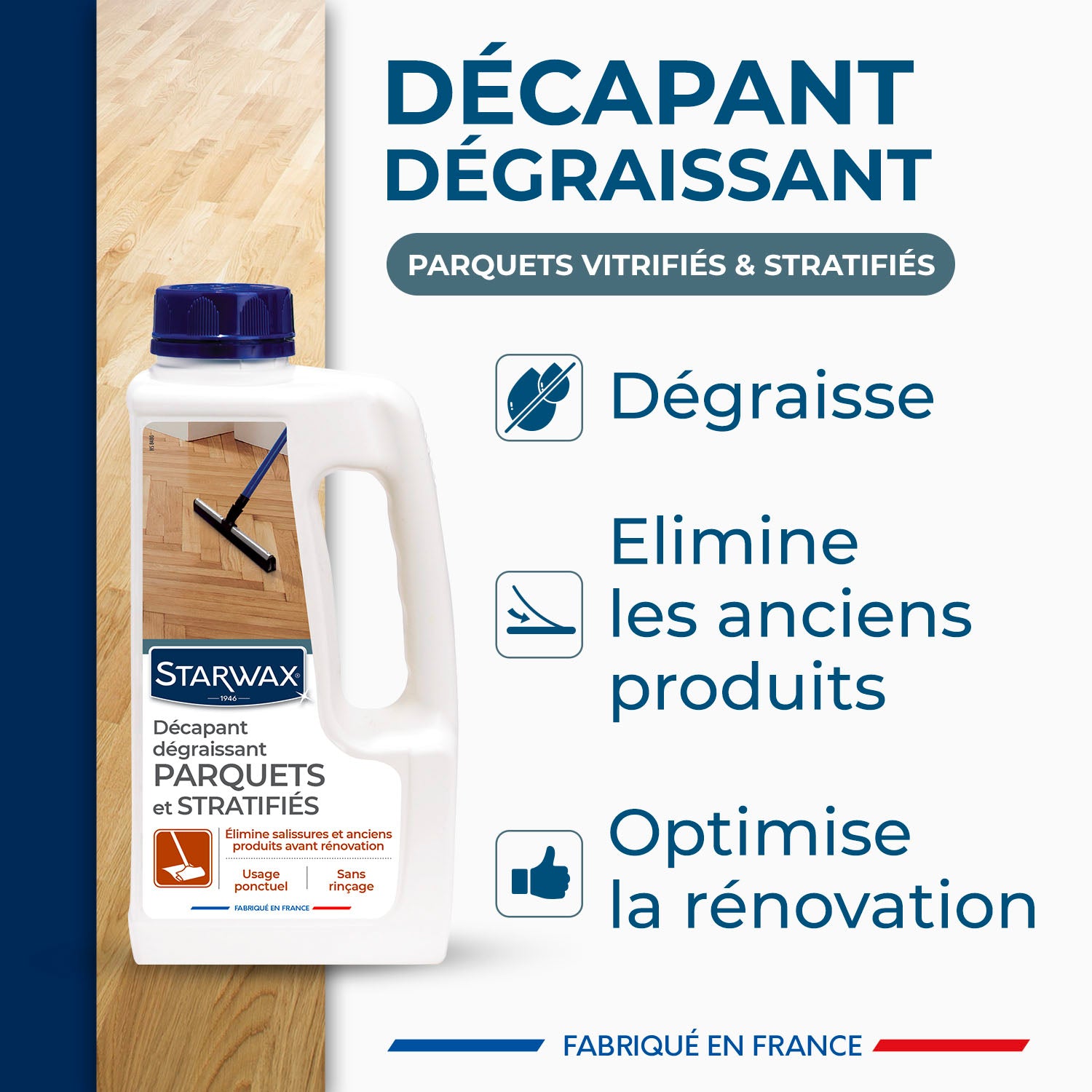 STARWAX - Décapant dégraissant Parquets et stratifiés (avant rénovation) 1L