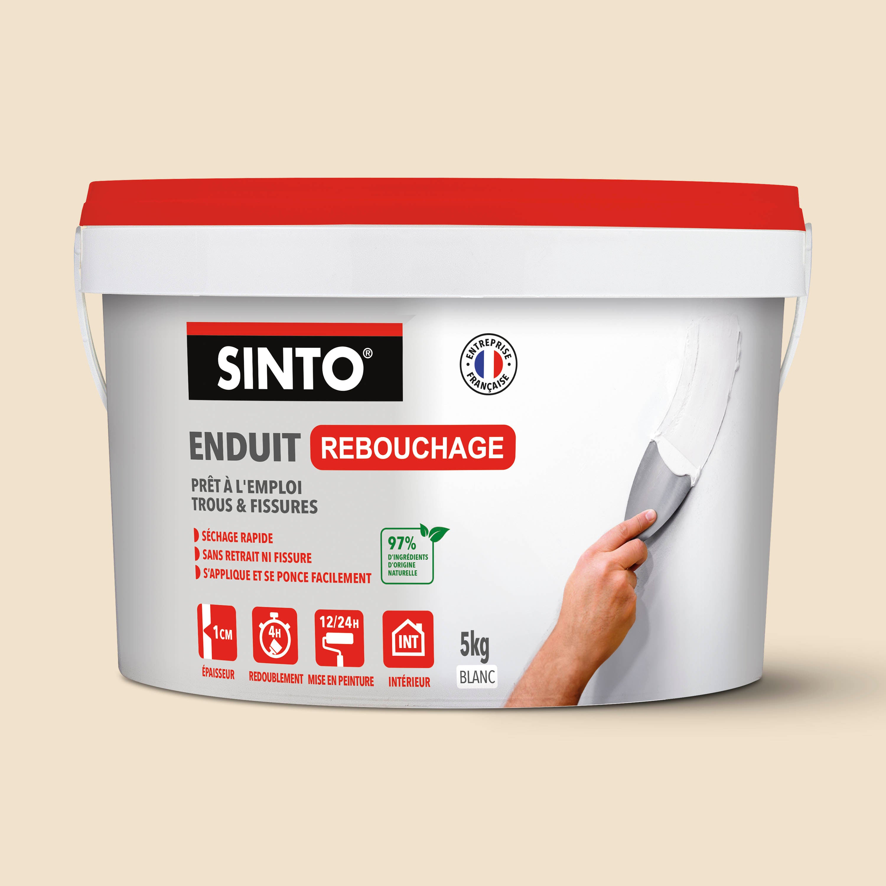 SINTO - Enduit rebouchage pâte 1kg Blanc