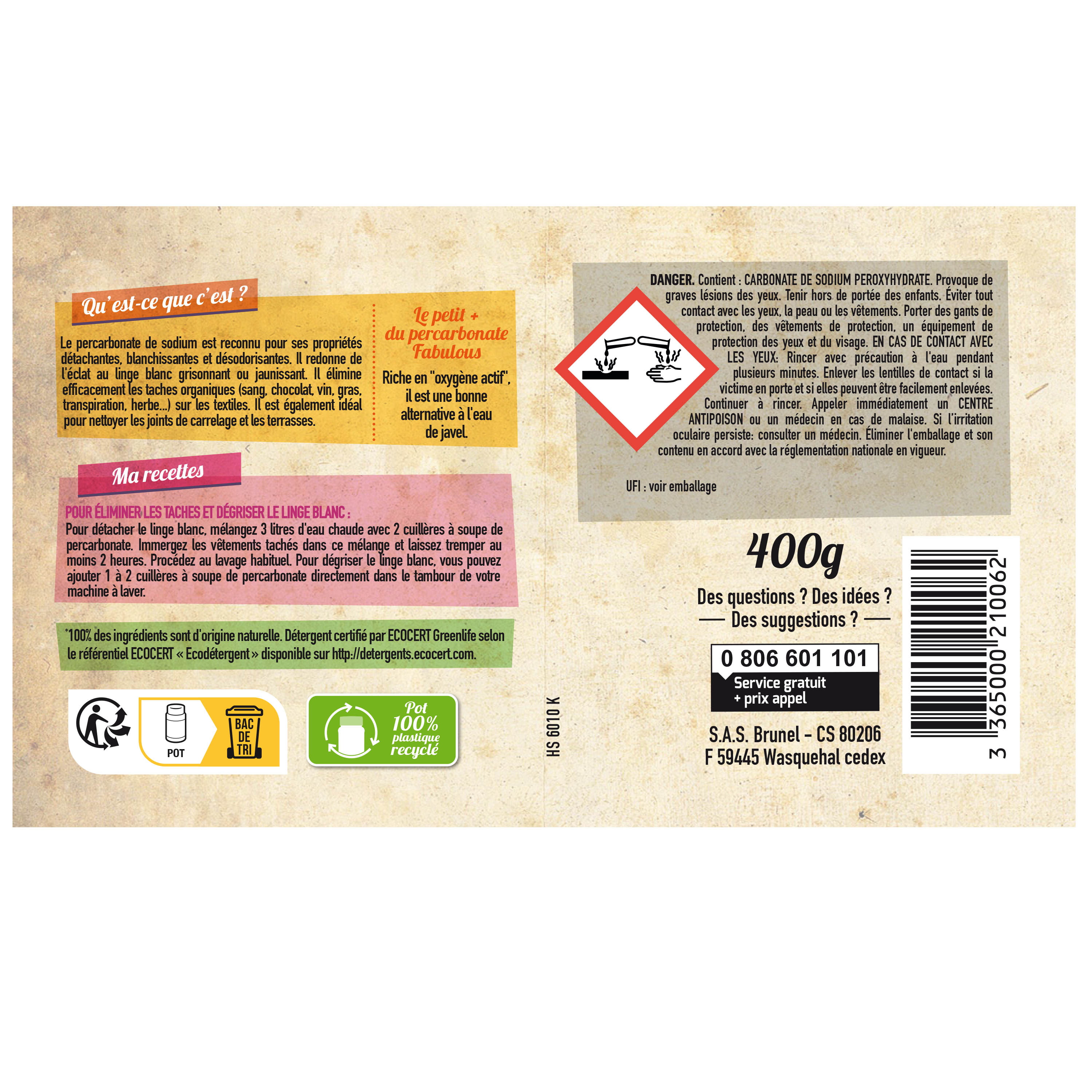 STARWAX FABULOUS - Ma poudre détachante & raviveur de blancheur au percarbonate de soude – Pot pratique 400g