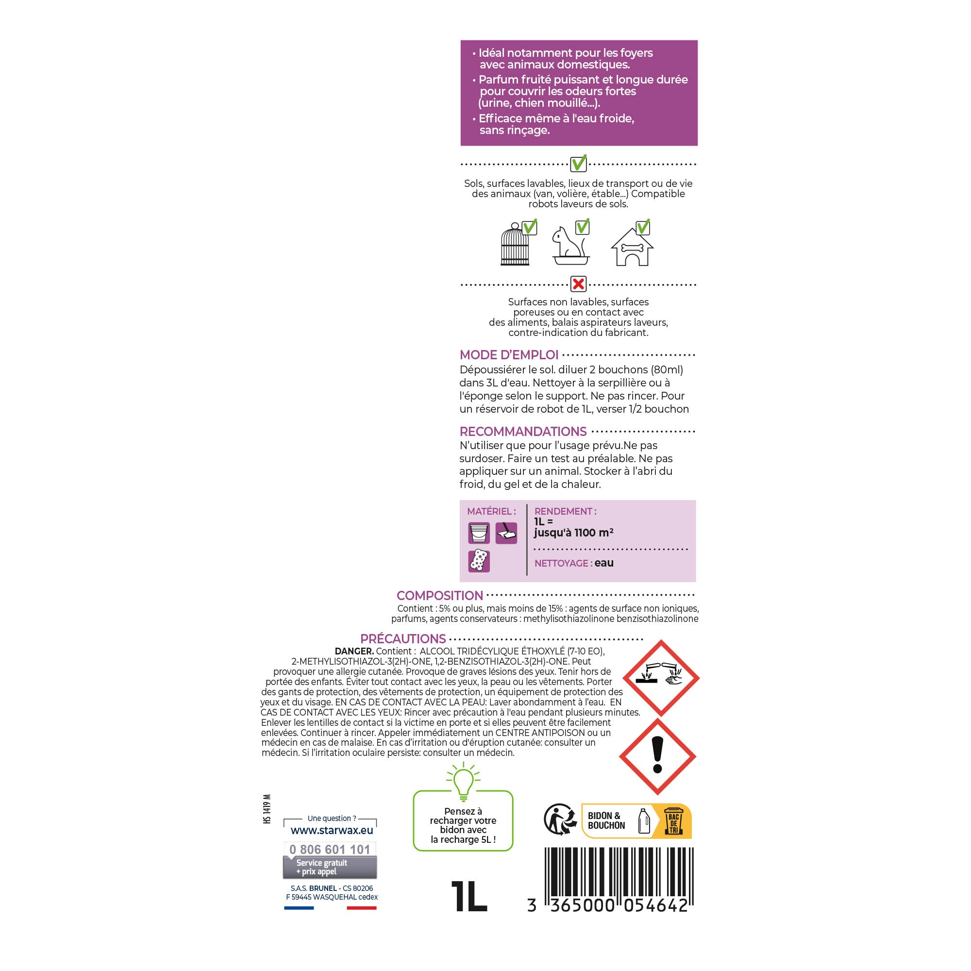 STARWAX - Nettoyant désodorisant surodorant 1L