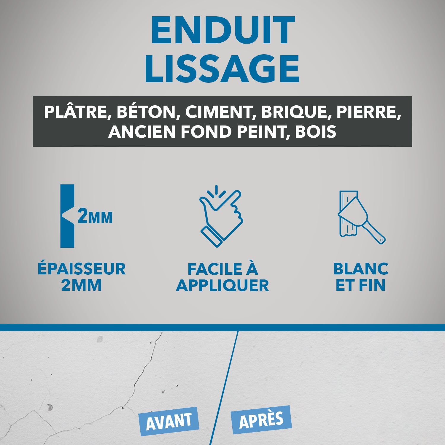 SINTO - Enduit lissage pâte 1,5kg Blanc