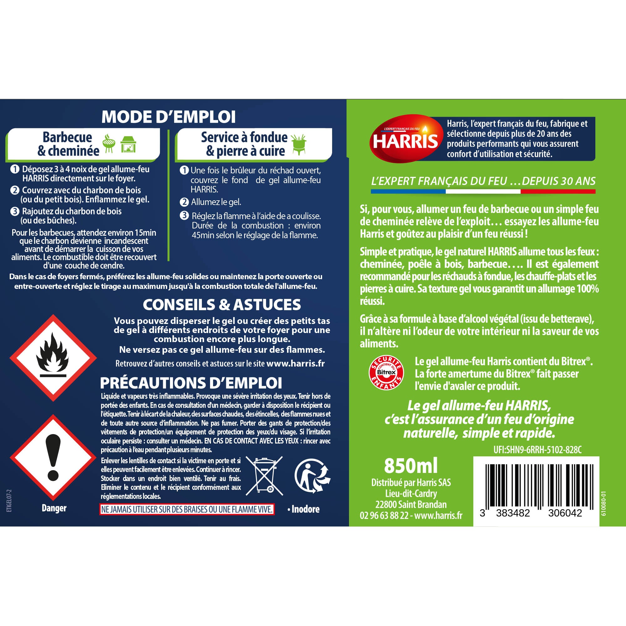 HARRIS - Gel allume feu naturel 850ml couleur : transparent
