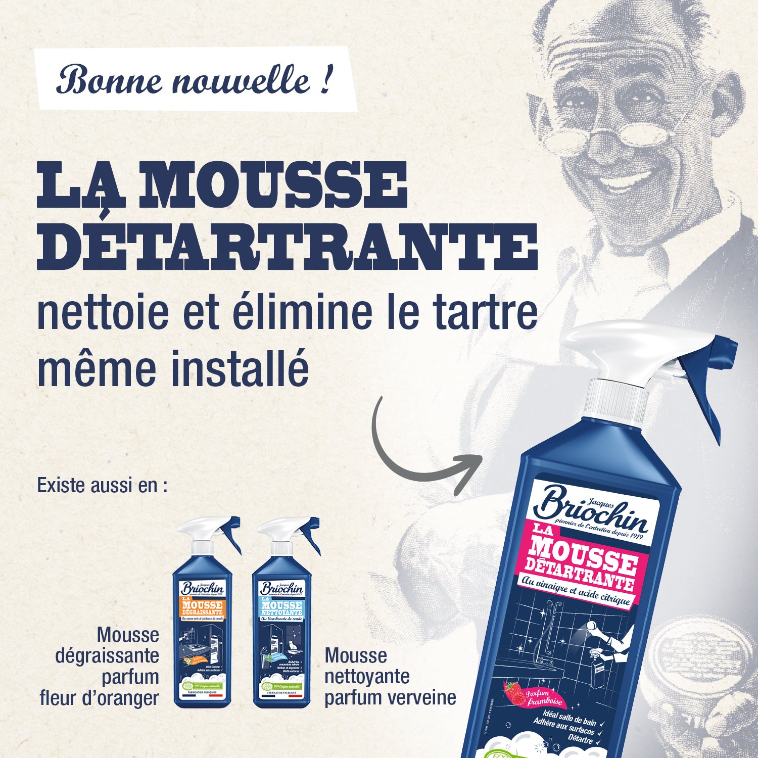 JACQUES BRIOCHIN - Mousse détartrante au vinaigre et à l'acide citrique 750ml Framboise