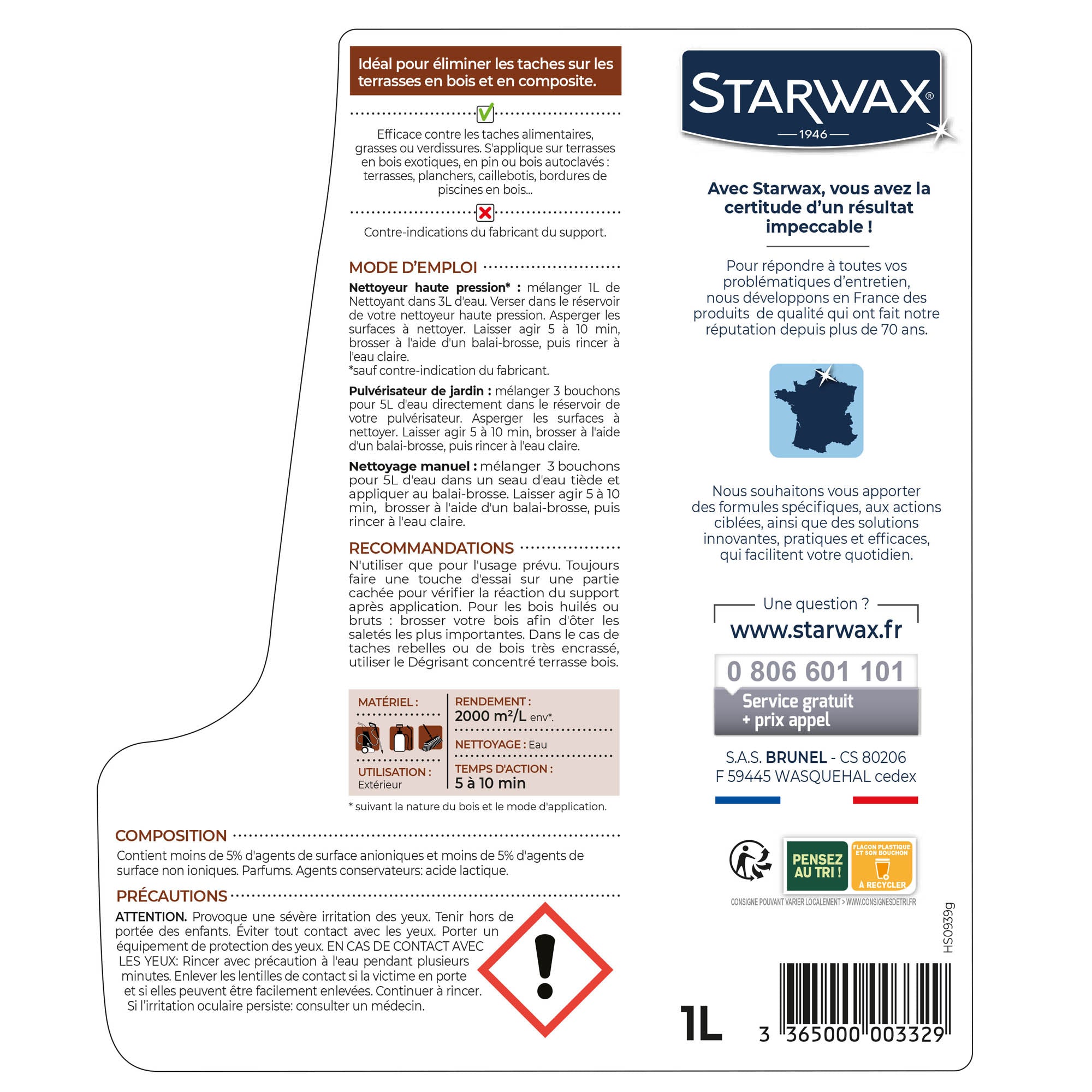 STARWAX - Nettoyant concentré pour terrasses en bois et composite
 1L