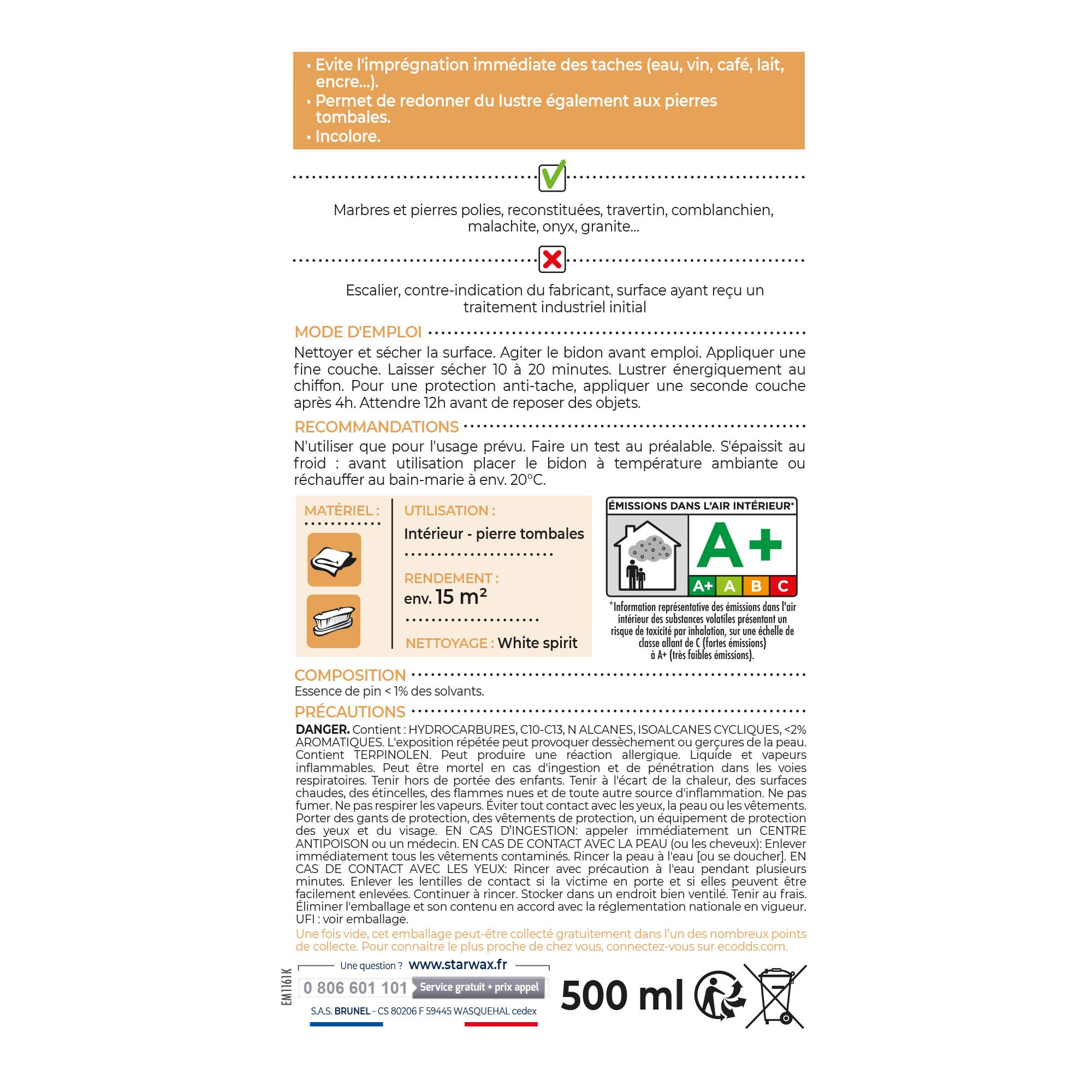 STARWAX - Baume embellissant pour marbre et pierres naturelles 500ml