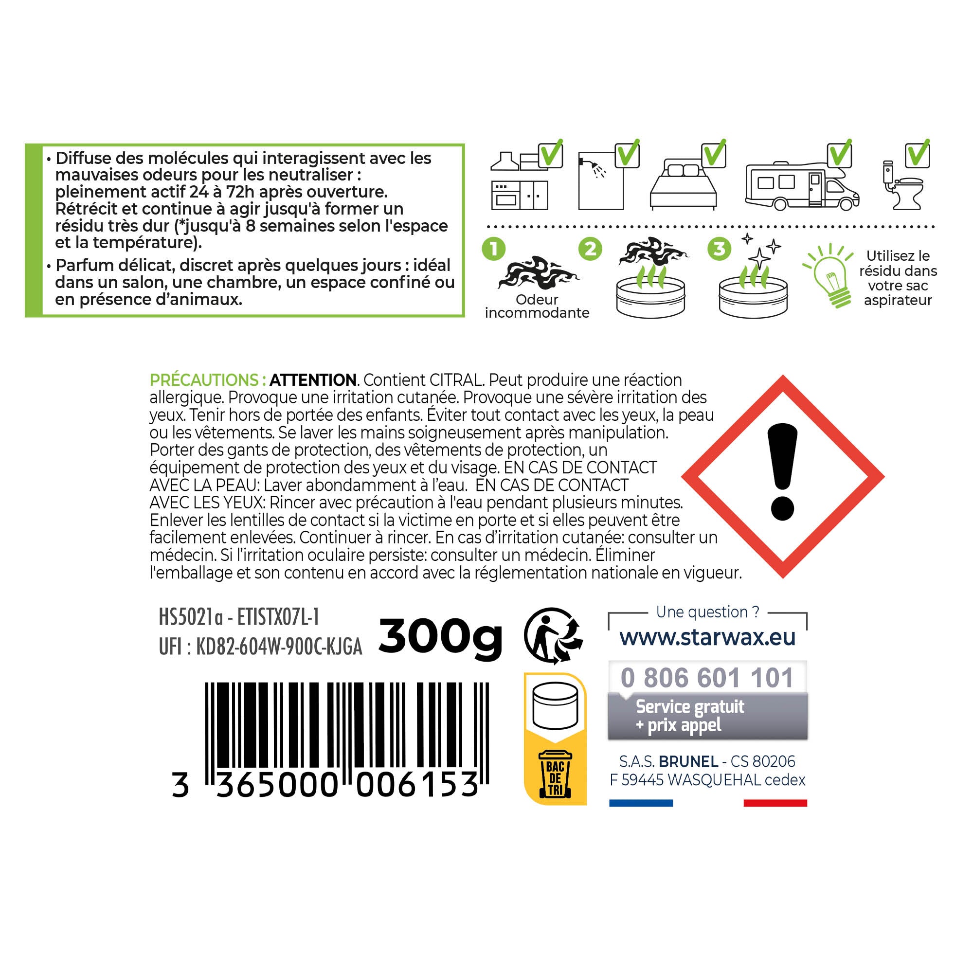 STARWAX - Destructeur d'odeurs Verveine Citron 300g Parfum Verveine citron