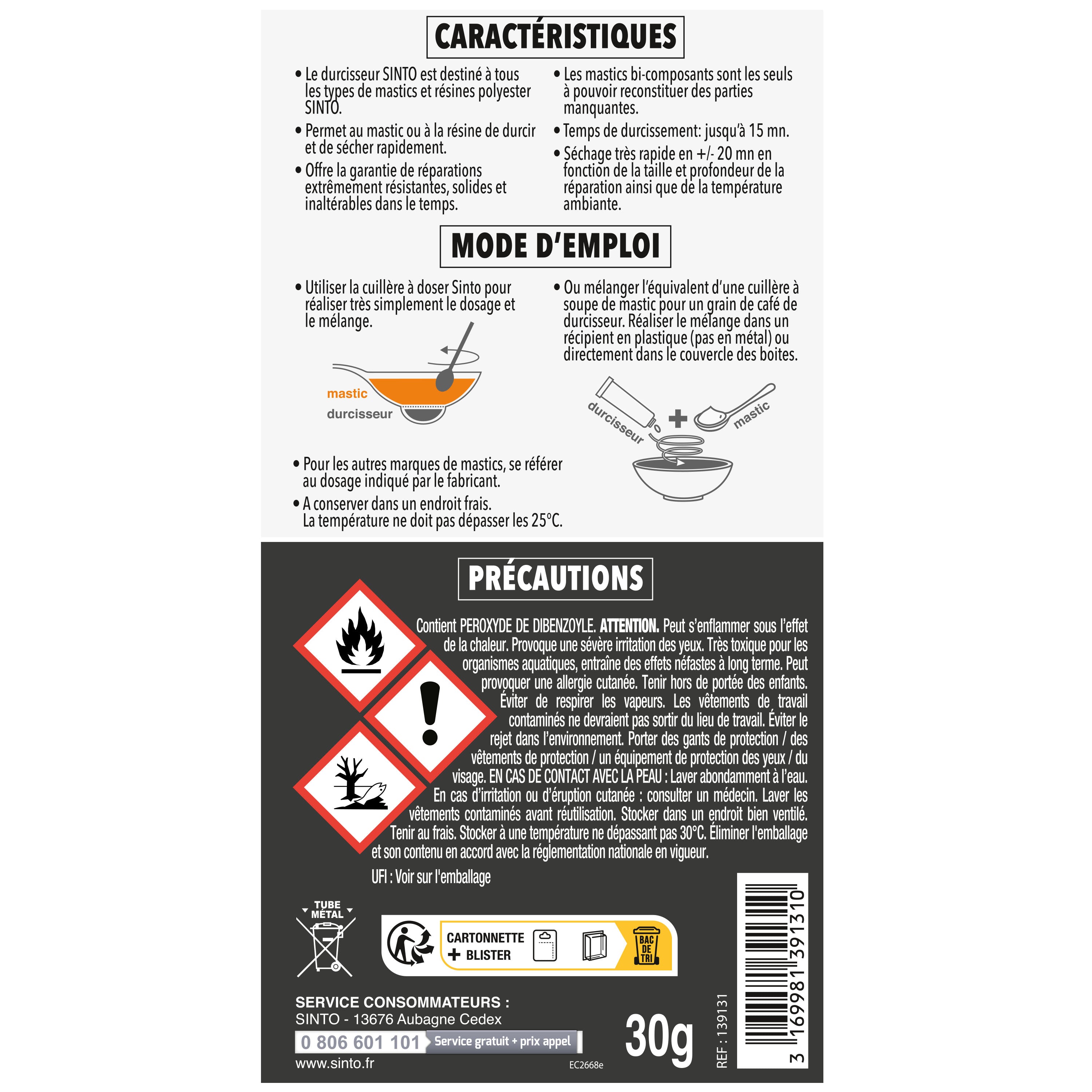 SINTO - Durcisseur pour mastic 30g