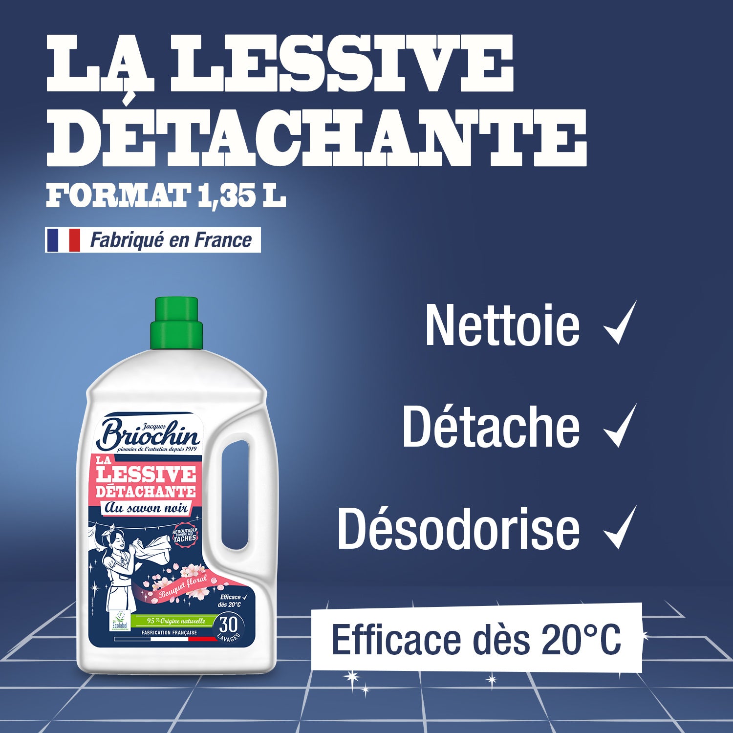 JACQUES BRIOCHIN - La Lessive détachante au Savon noir parfum Bouquet floral 1,35L Parfum Bouquet floral